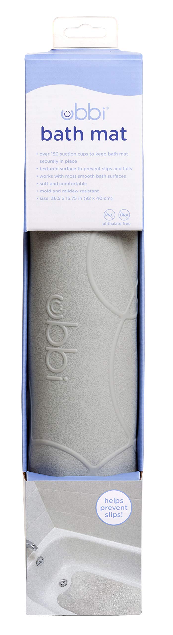 Ubbi Cushioned Non-Slip Bath Mat for Baby, Powerful Suction Cups, Baby Bathtub Time Essentials, Gray