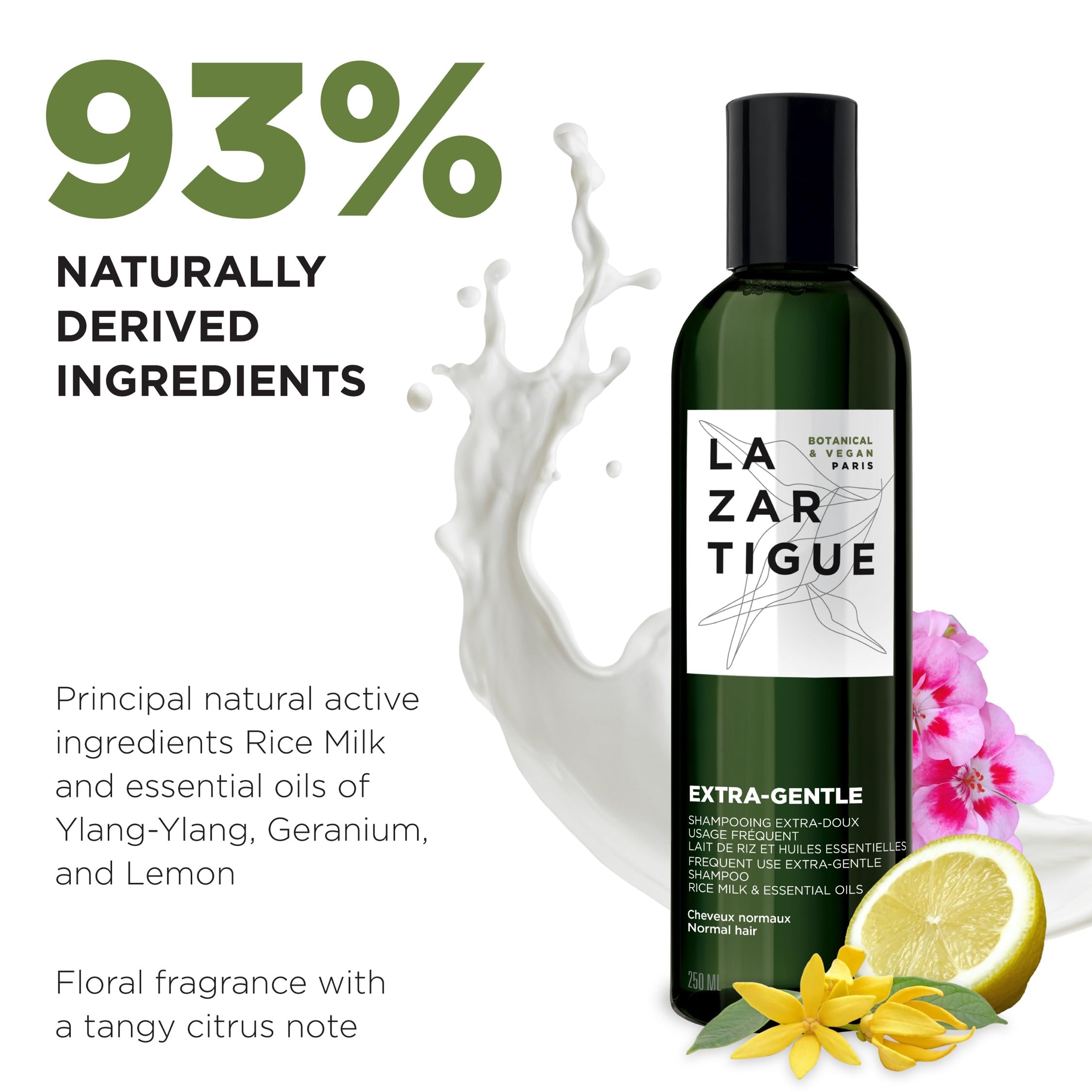 Lazartigue Extra Gentle Hair Shampoo, Prevents Irritations & Dandruff, Enhances Strength & Shine, Vegan, Sulfate and Silicone Free, 8.4 fl.oz.