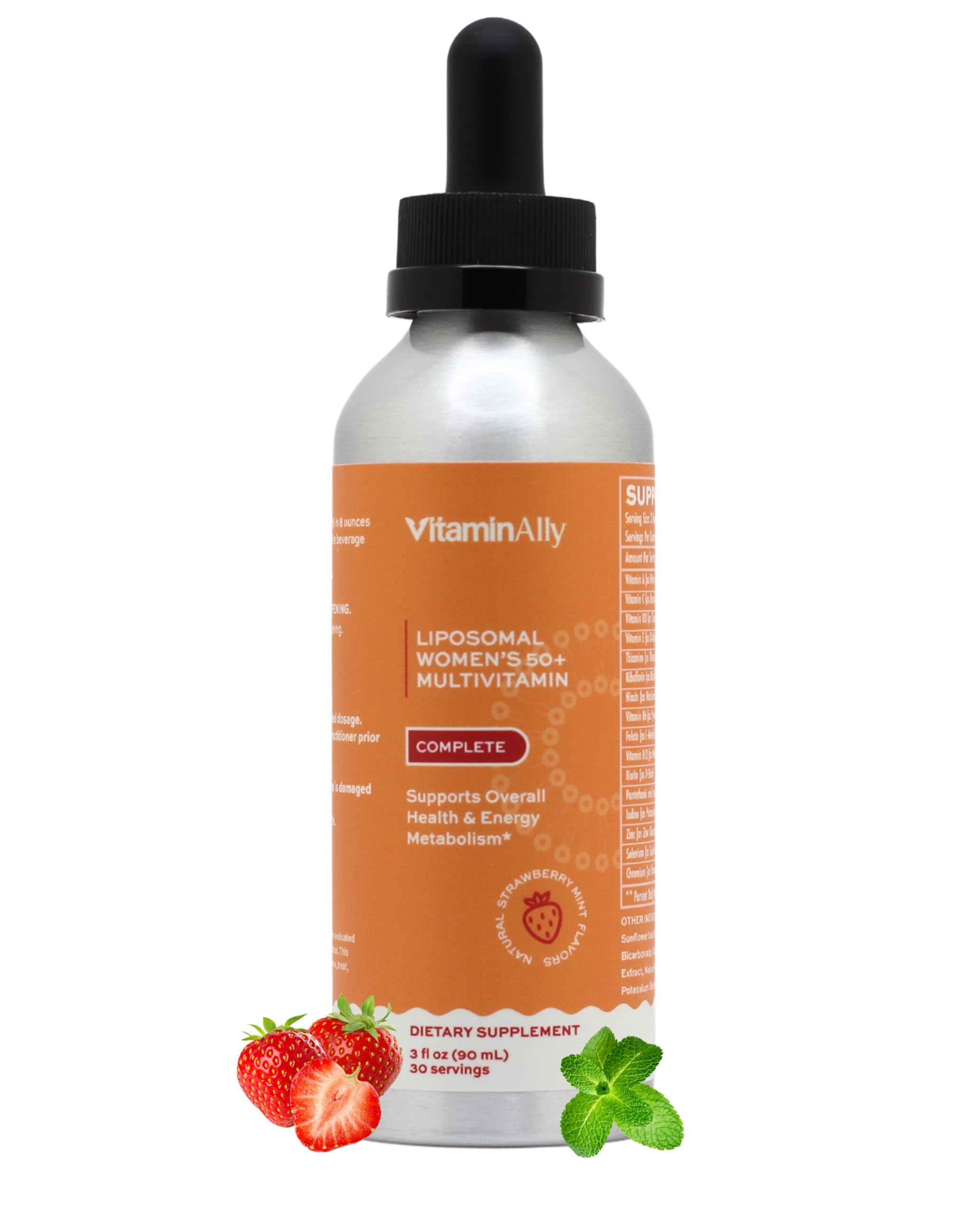 Vitaminally Liposomal Women's 50+ Liquid Multivitamin Drops | Non-GMO | Sugar Free | Supports Immunity, Overall Health and Energy | 30 Day Supply | 3 FL Oz (Natural Strawberry Flavor)