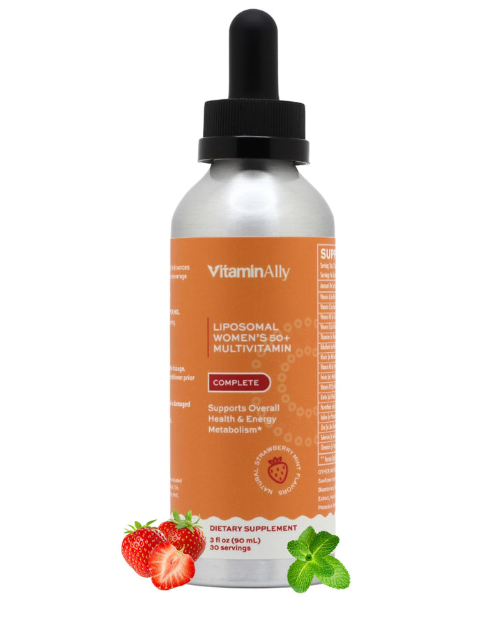 Vitaminally Liposomal Women's 50+ Liquid Multivitamin Drops | Non-GMO | Sugar Free | Supports Immunity, Overall Health and Energy | 30 Day Supply | 3 FL Oz (Natural Strawberry Flavor)