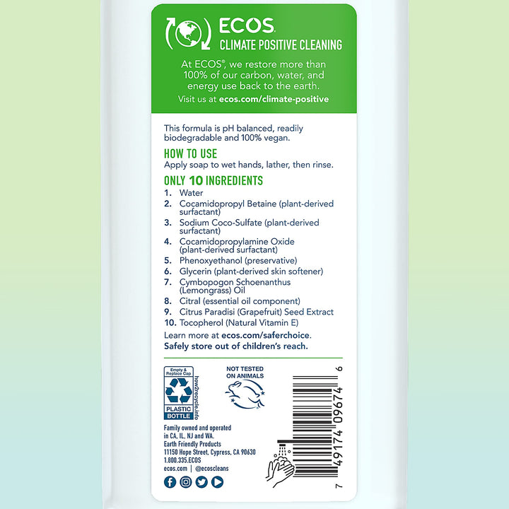 Earth Friendly Products Hand Soap Refill, Lemongrass, 32 Ounce