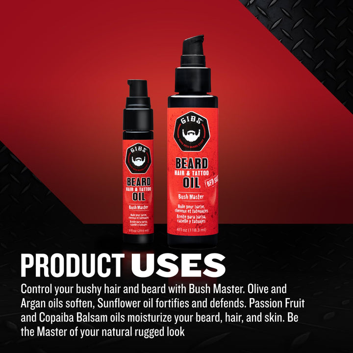 GIBS Bushmaster Beard, Hair & Tattoo Oil - 4 oz (New Larger Size)