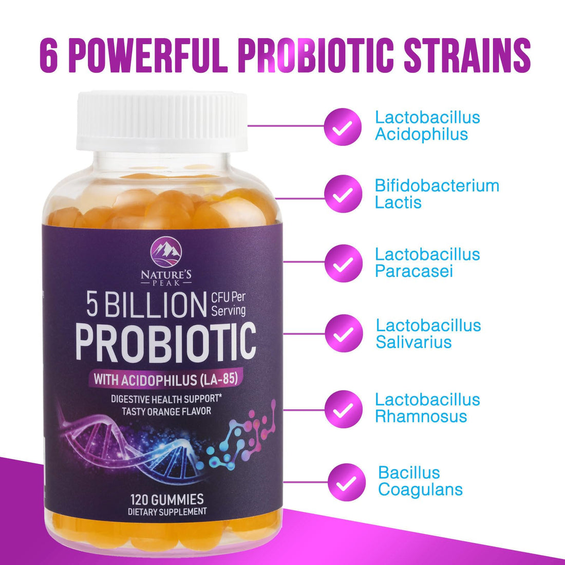 Probiotic Gummies for Women, Men & Teens - 5 Billion CFUs, 6 Probiotic Strains, Orange Flavor - Daily Probiotic Gummy Supplements for Natural Digestive Health, “Good” Gut & Immune Support - 120 Count
