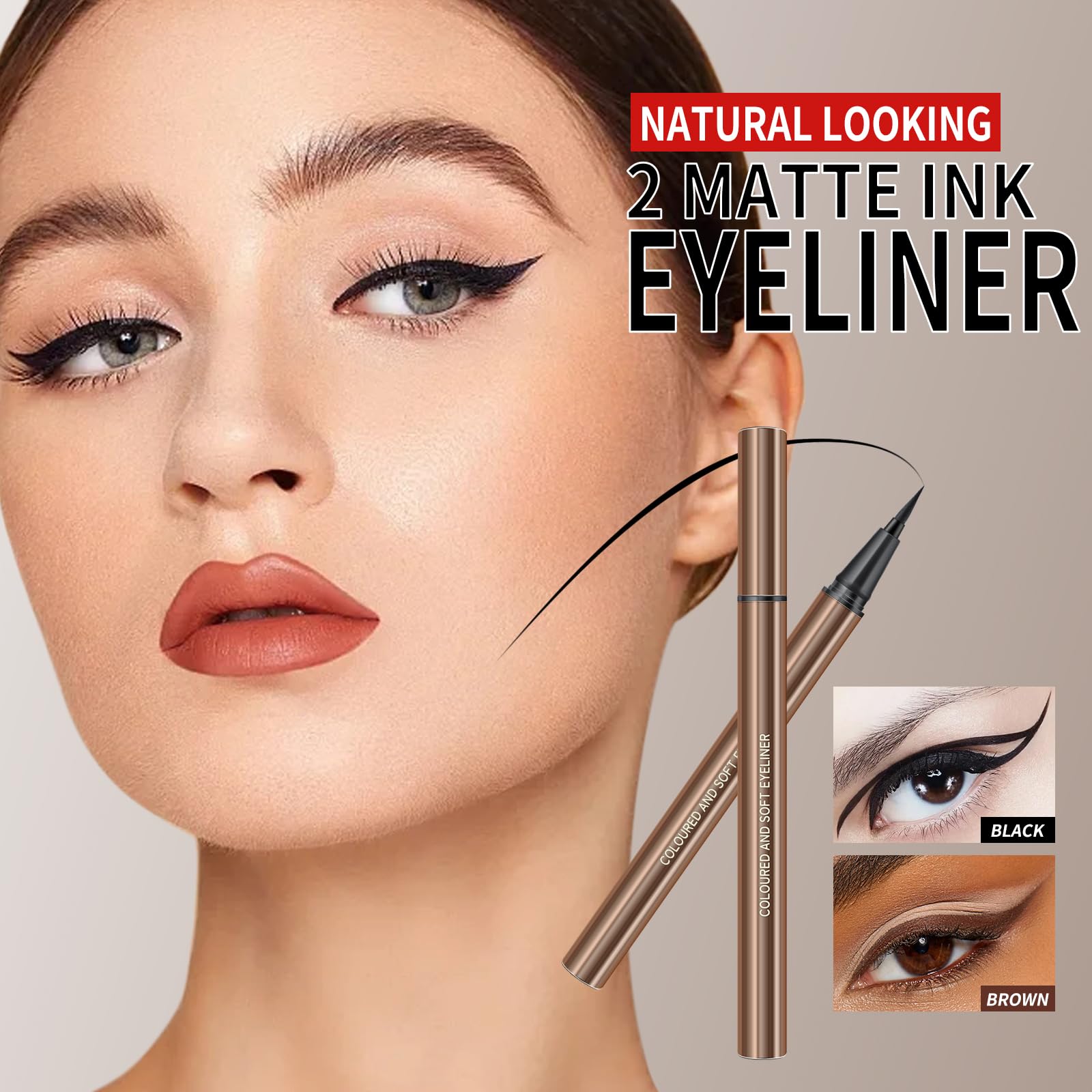 KYDA 2 Colors Liquid Eyeliner, Black Brown Matte Tint, Ultra Fine Tip, Lasting Pigment Eyeliner Pencil, Silky Smooth Formula, Quick Drying