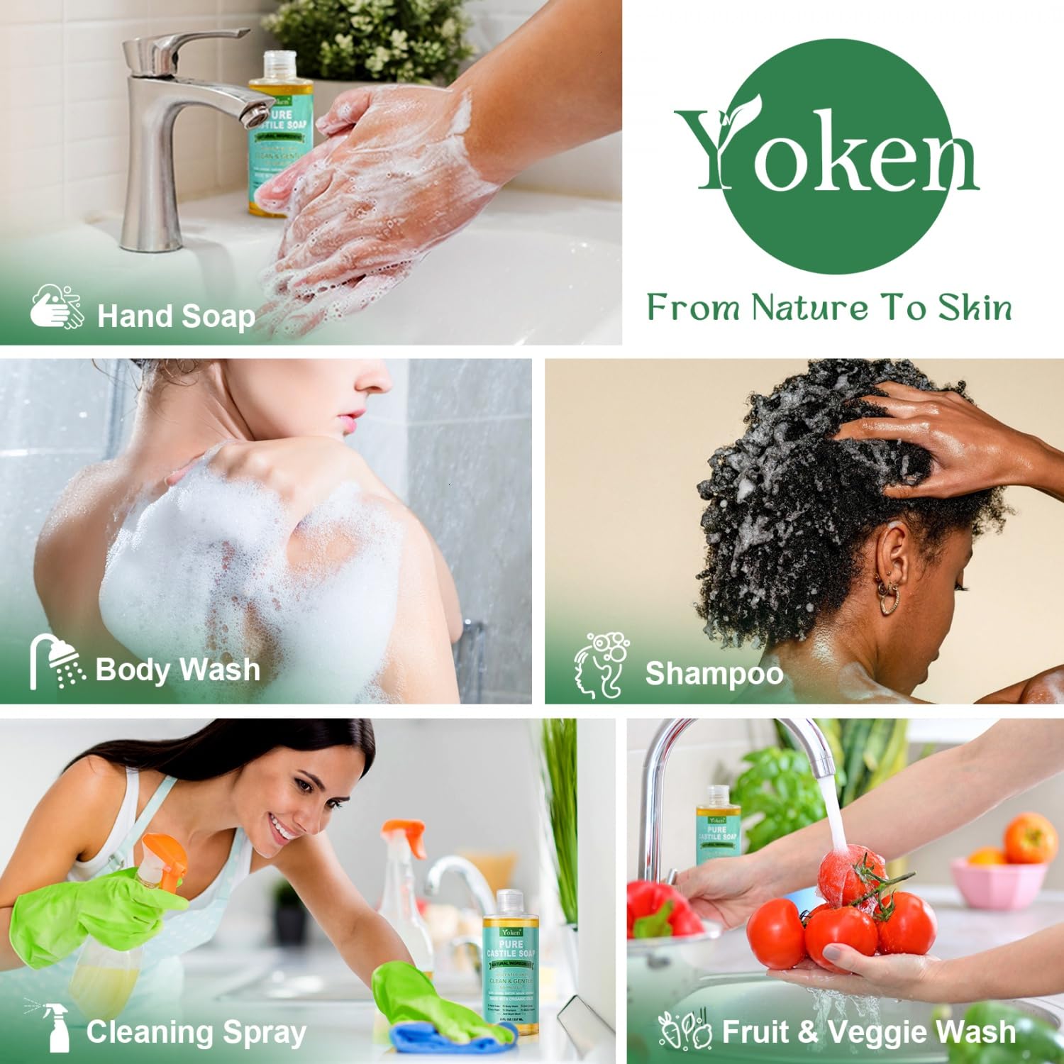 Yoken Pure Castile Liquid Soap Organic (EWG Verified, Unscented, 8 OZ), Made with Organic Oils, No Added Fragrance, Vegan, Castile Soap Liquid for Face, Laundry, Dishes, Sensitive Skin, Travel Soap