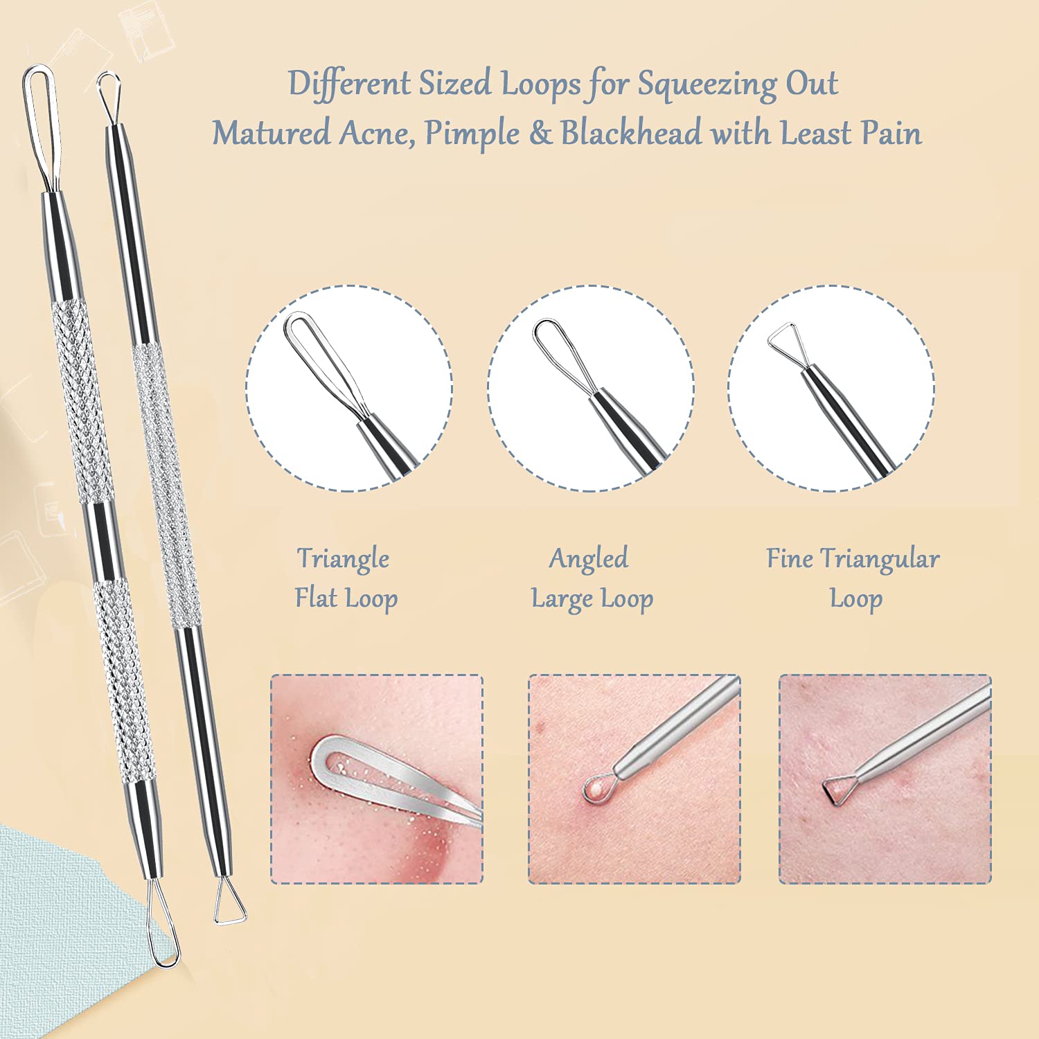 SKINOSM Blackhead Remover Acne Pimple Comedone Extractor Curved Whitehead Tweezers Tool Kit Treatment for Facial Skin Care Protect with Silver Metal Case (Tweezers Kit 6pcs)