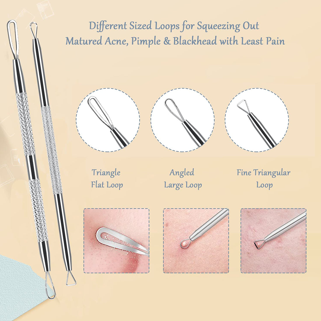 SKINOSM Blackhead Remover Acne Pimple Comedone Extractor Curved Whitehead Tweezers Tool Kit Treatment for Facial Skin Care Protect with Silver Metal Case (Tweezers Kit 6pcs)