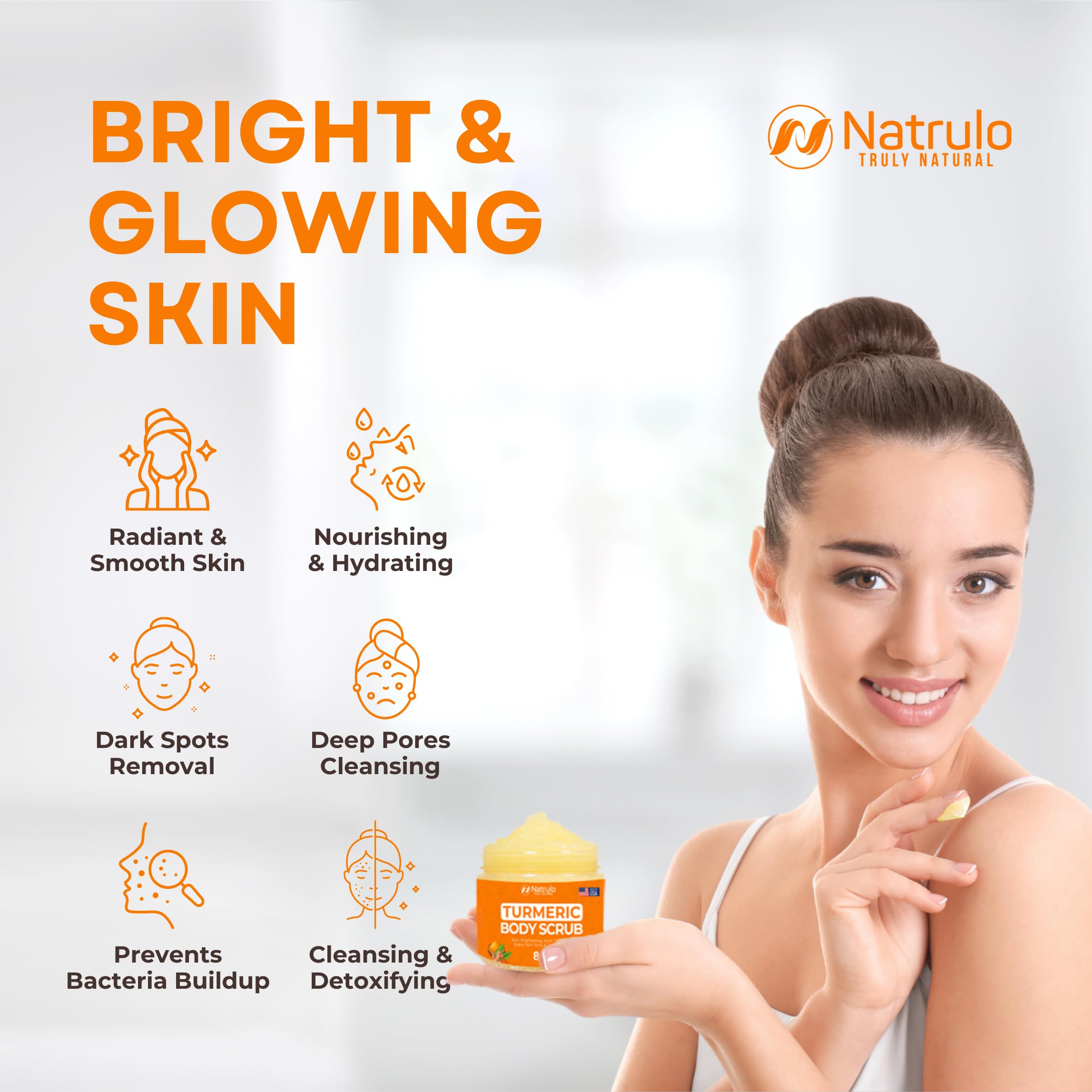 Turmeric Body Scrub – All-Natural Exfoliating Skin Brightening Face Scrub for Hyperpigmentation – Boosts Circulation, Evens Skin Tone, & Removes Toxins – Skincare for Glowing Skin, 8oz Made in USA