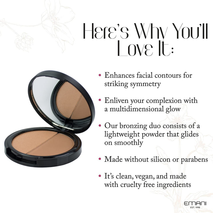 Emani Duo Face Bronzer - Buildable Coverage, Complexion Booster - Vegan, Cruelty-Free - 2 Shades, Copacabana