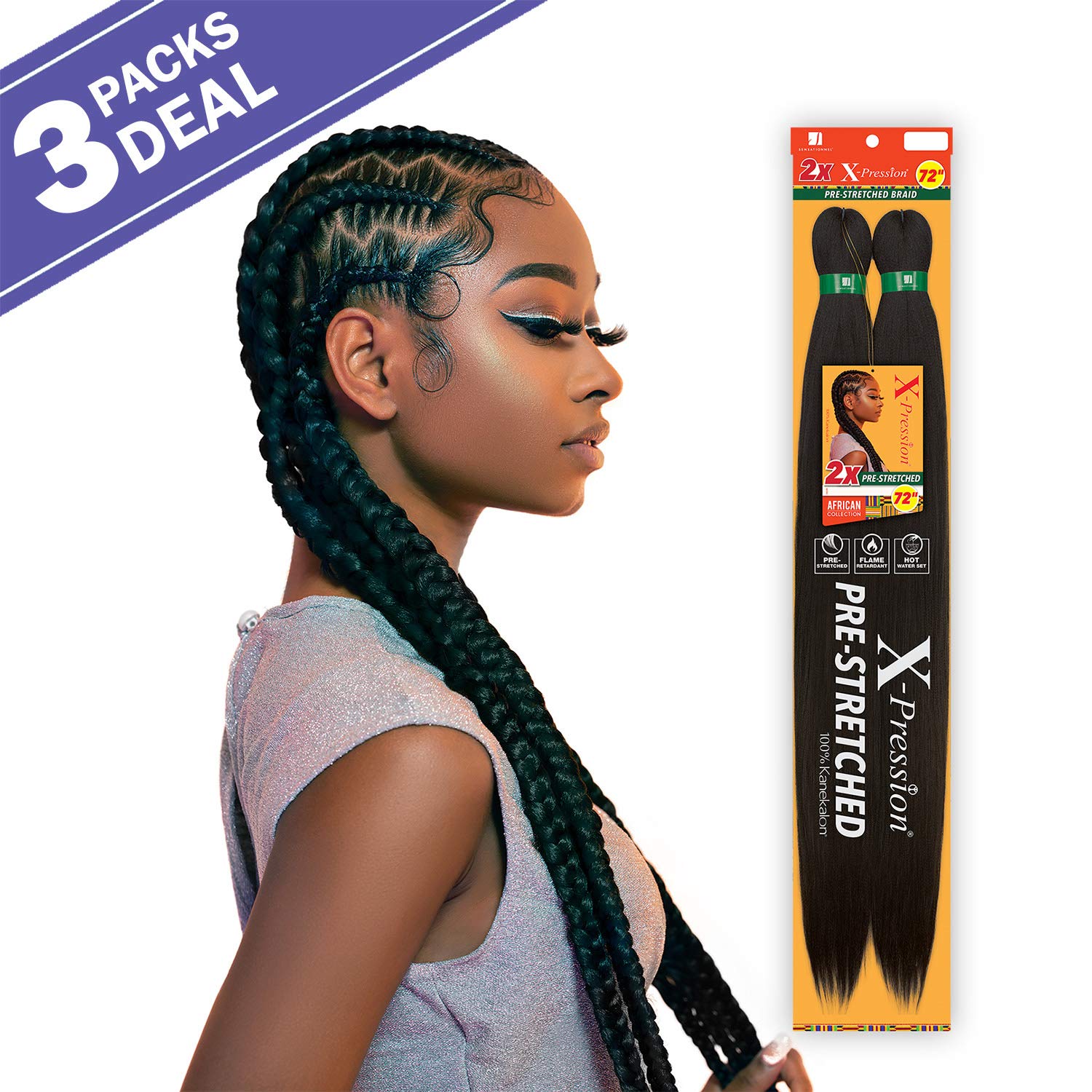 Sensationnel Braids XPRESSION 3X Pre-Stretched Braid 58 (3-pack, BG)