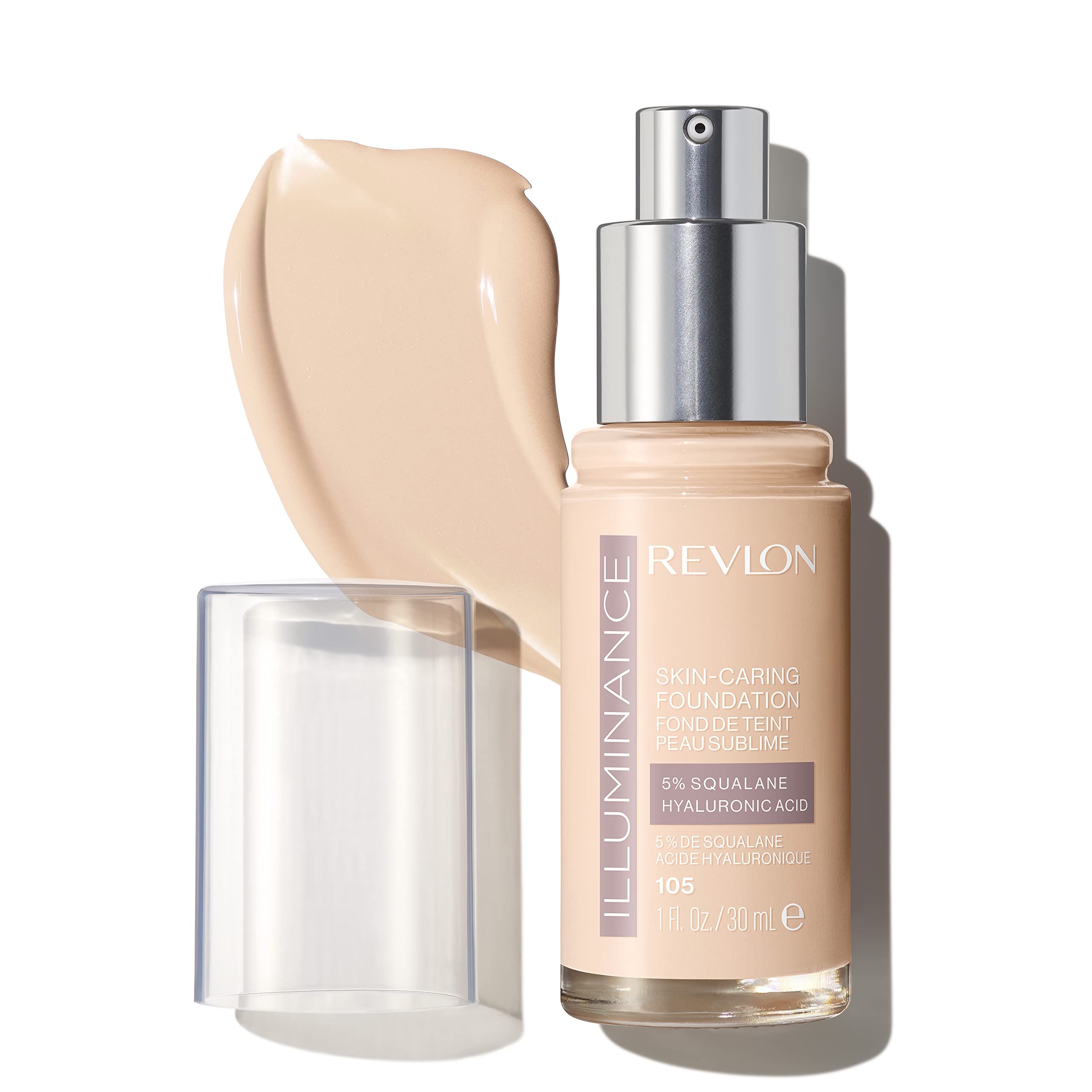 Revlon Illuminance Skin-Caring Liquid Foundation, Hyaluronic Acid, Hydrating and Nourishing Formula with Medium Coverage, 105 Cream Ivory, 1 fl oz