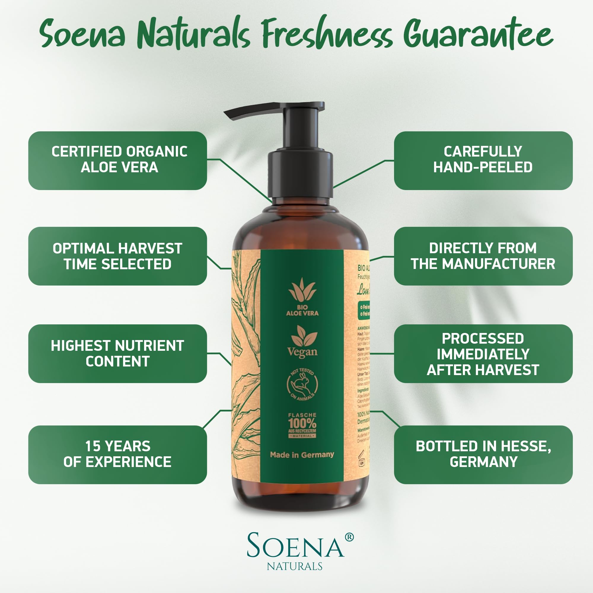 Aloe Vera Gel Organic - Vegan - FROM 100% ORGANIC LEAFES | Natural & Pure - Made in Germany - Certified Organic - Moisturizer - For Face, Skin, Hair, Sunburn relief | Non-Sticky & Fragrance Free