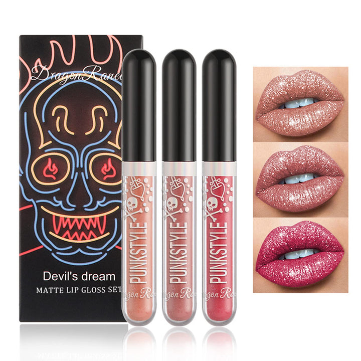 NVLEPTAP 3PCS Liquid Glitter Lipstick Glitter Lip Gloss Set,Diamond Shimmer Matte Lipstick Set Long Lasting High Pigment Glitter Lip Stick Kit Lip Gloss Set Halloween Makeup Gift - Set A