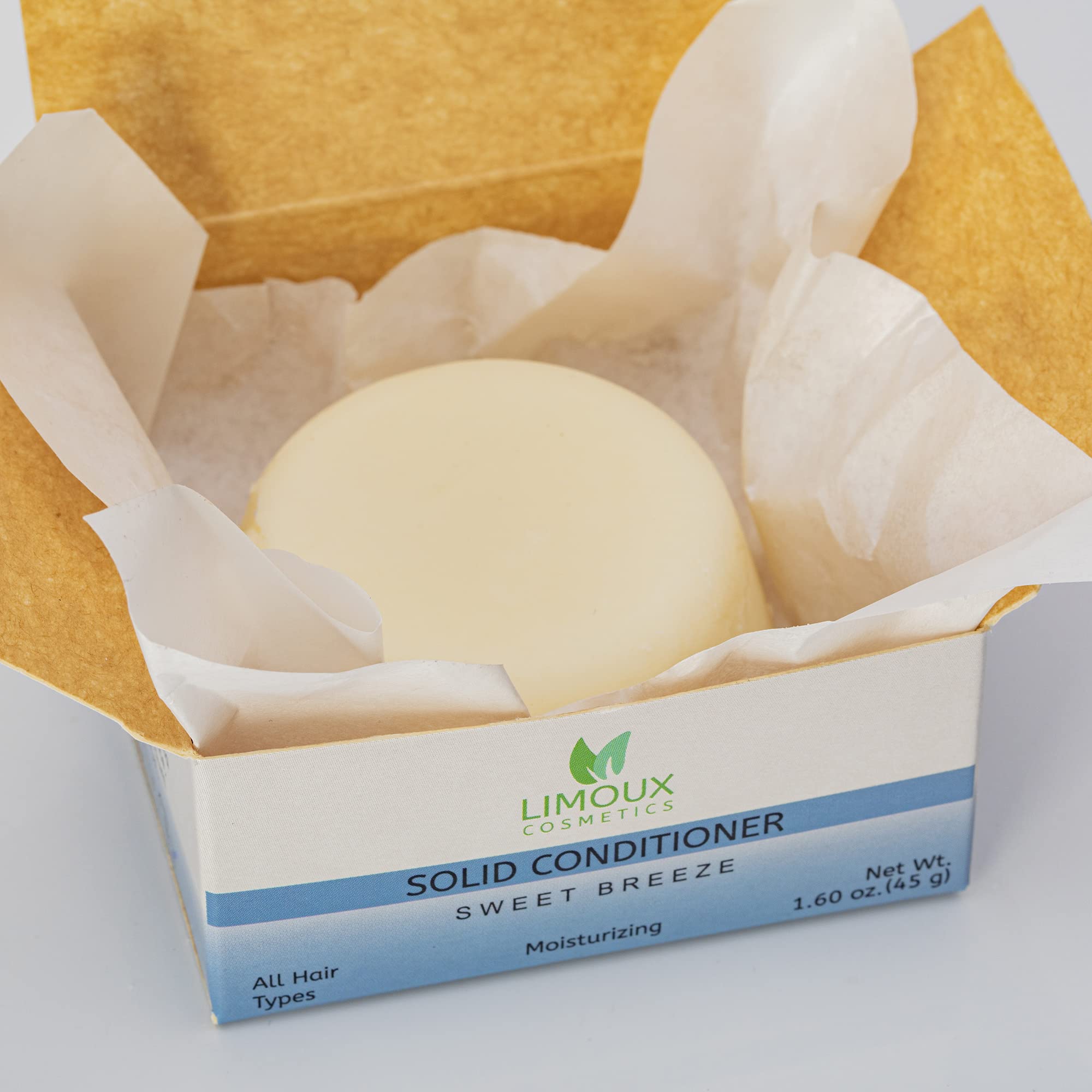 Limoux Cosmetics Solid conditioner Bar - All hair types - Moisturizing, brightening and softening - 1.60 oz - Paraben Free, SLS free, Cruelty free, Vegan, Eco Friendly, Zero waste, up to 40 uses