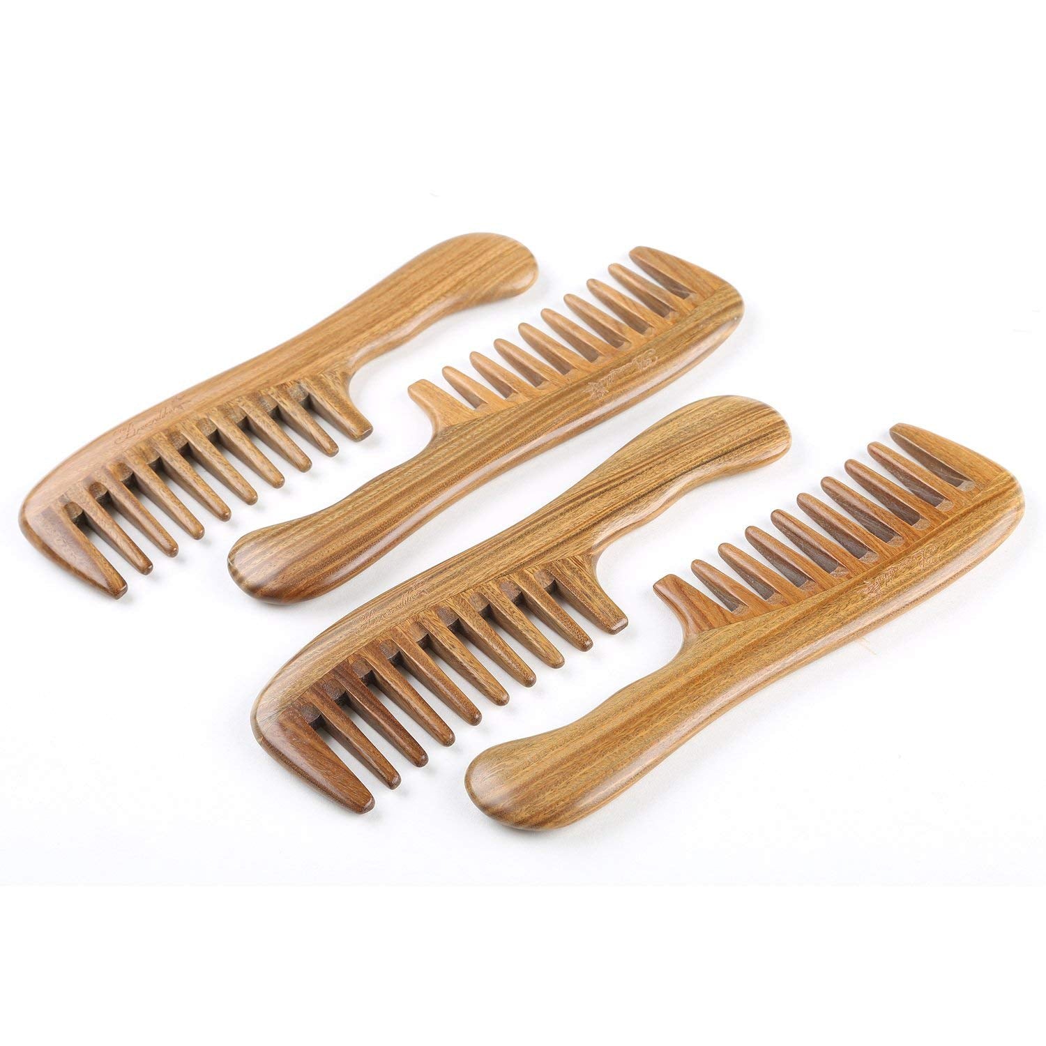 Breezelike Hair Comb for Detangling - Wide Tooth Wood Comb for Curly Hair - No Static Natural Wooden Sandalwood Comb for Women, Men