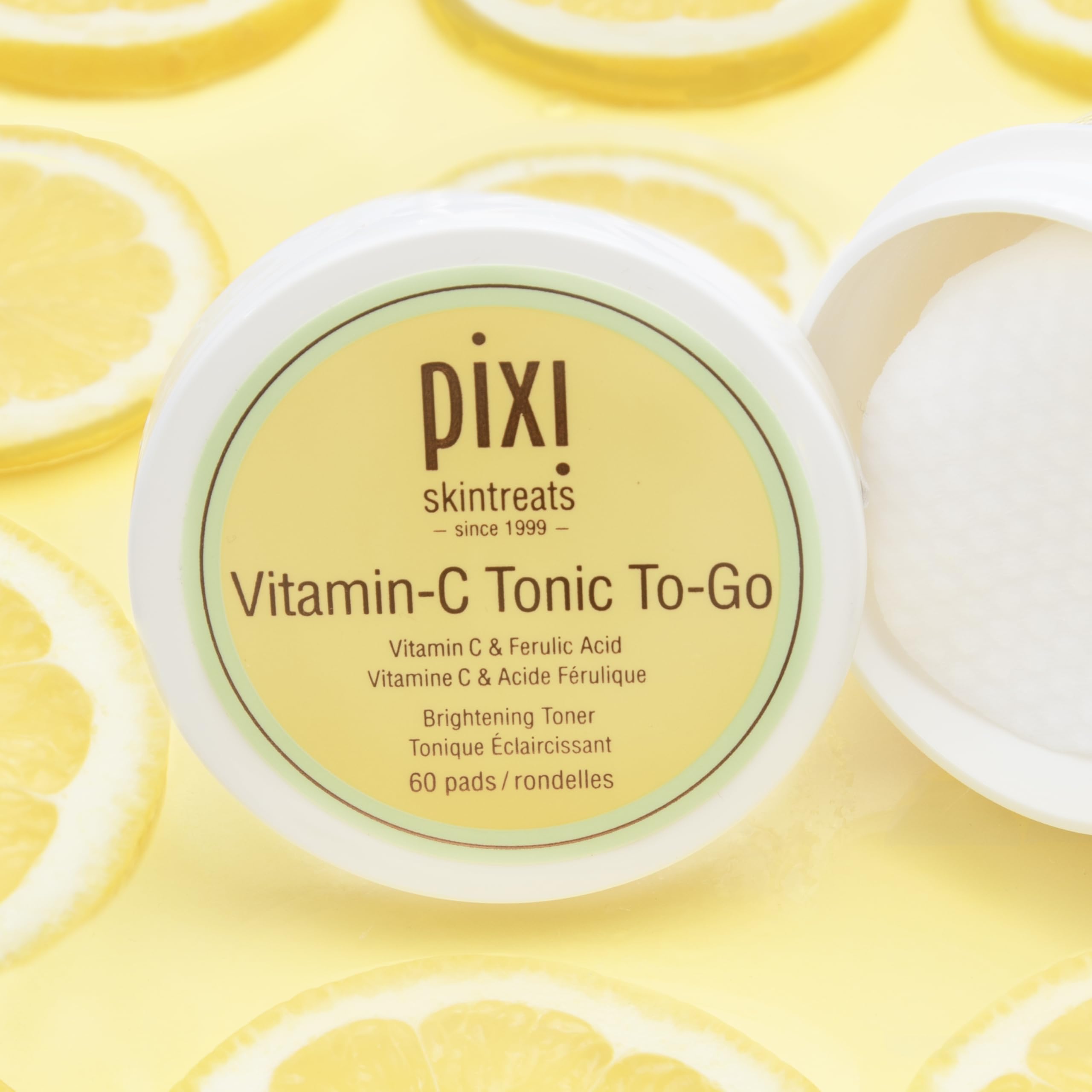 Pixi Vitamin-C Tonic to-Go, Brightening & Toning, Containing Vitamin-C & Probiotics, Boosting Skin Luminosity, Alcohol-Free Daily Balancing Toner Pads On The Go, 60 Pads