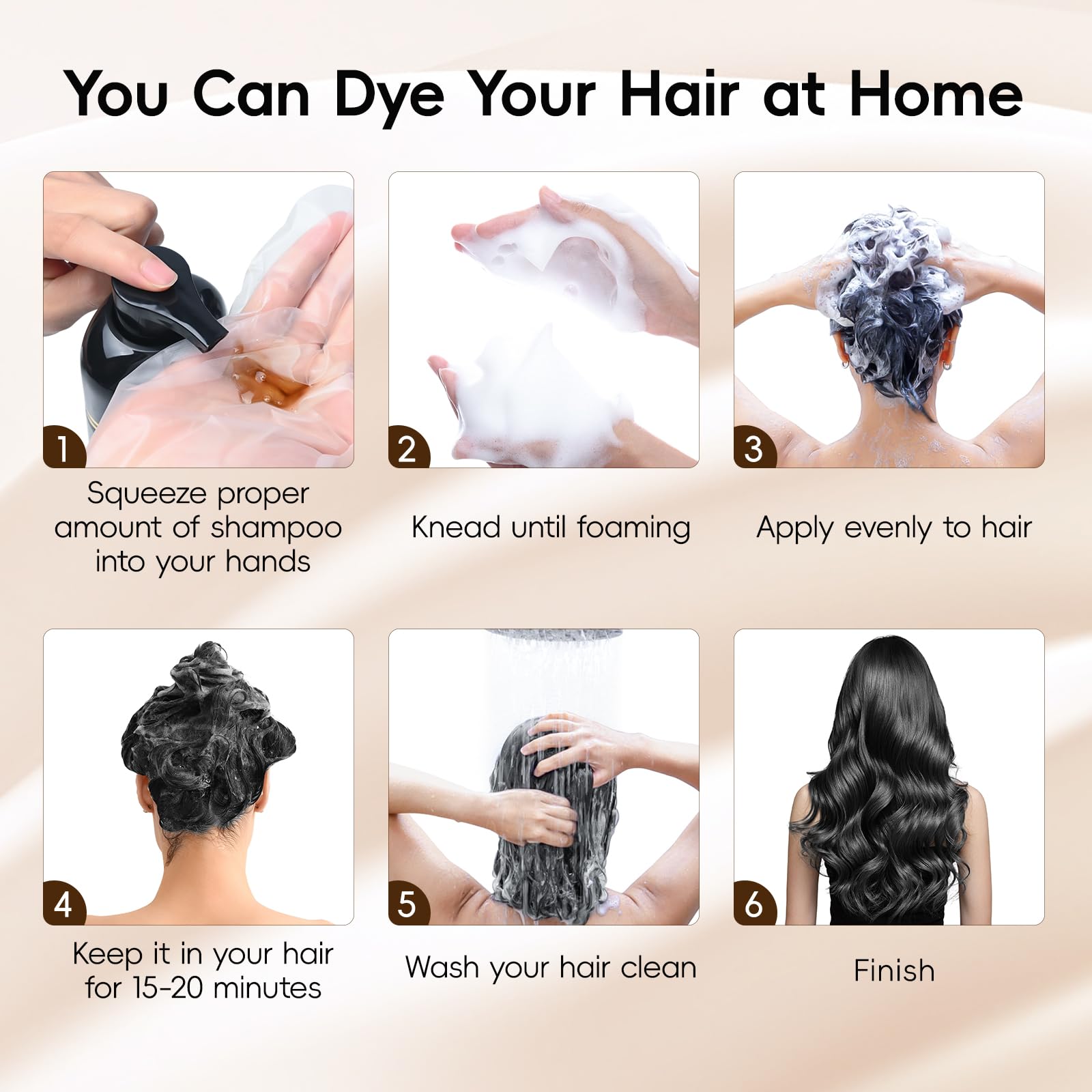 IIIMEIDU Black Hair Dye Shampoo 3 in 1, Natural Hair Dye Semi Permanent Hair Color, Gray Hair Cover Up, Ginger Essence shampoo for Color Treated Hair for Women and Men (500ml)