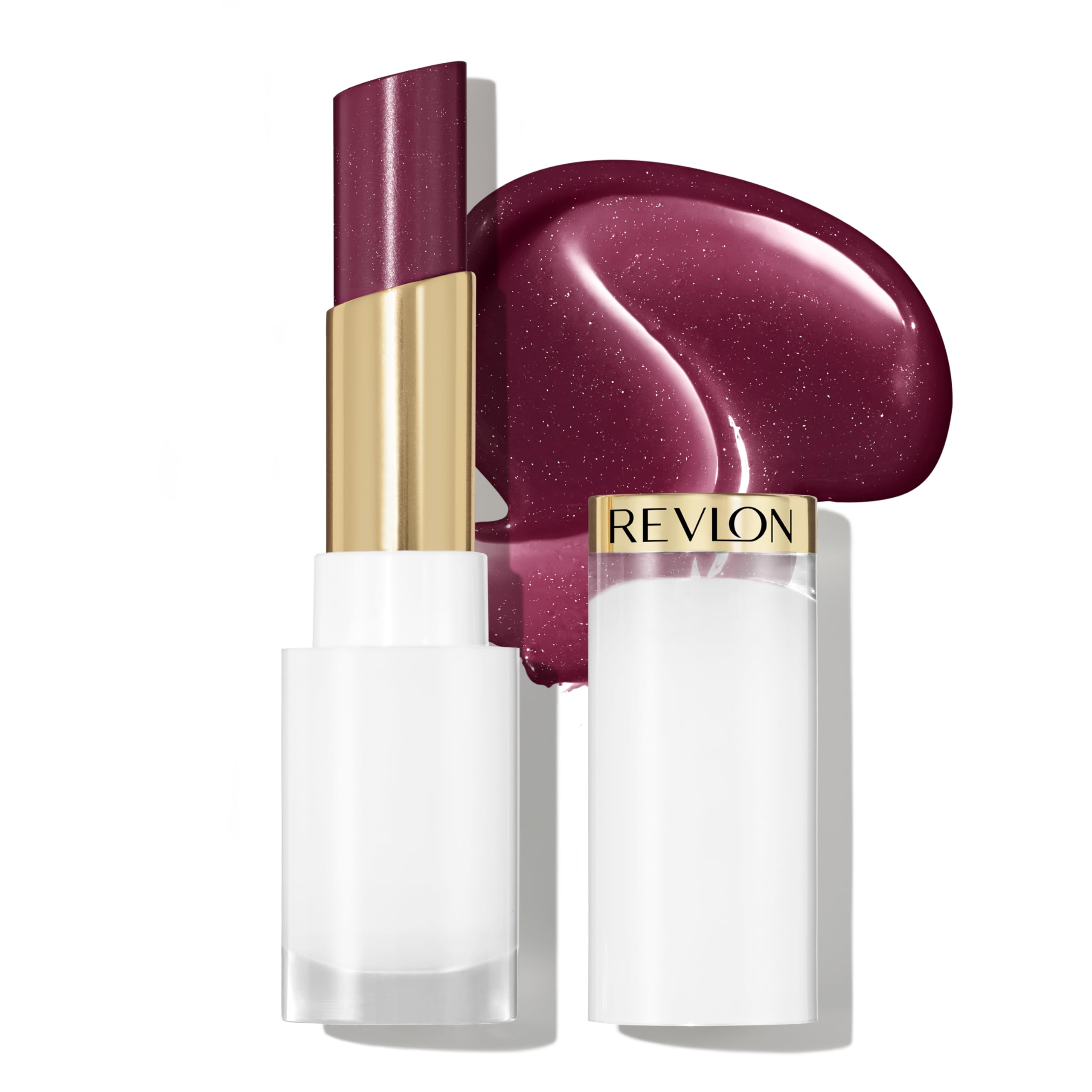 REVLON Super Lustrous Glass Shine Balm, Hydrating Tinted Lip Balm with Hyaluronic Acid, Aloe & Rose Quartz, Medium-Dark Plum Lipstick, 015 Black Cherry, 0.11 oz