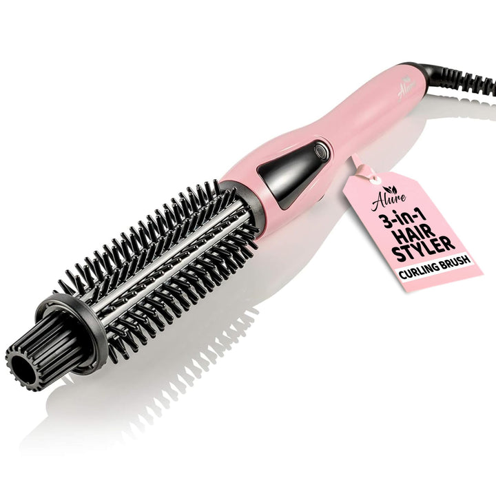 Heated Styling/Curling Iron Brush | 3-In-1 Ceramic 1 Inch Ionic Hair Curler/Straightener | Anti-Scald Nylon Bristles | Free Travel Pouch | Anti-Frizz Electric Curl Wand For All Hair Types