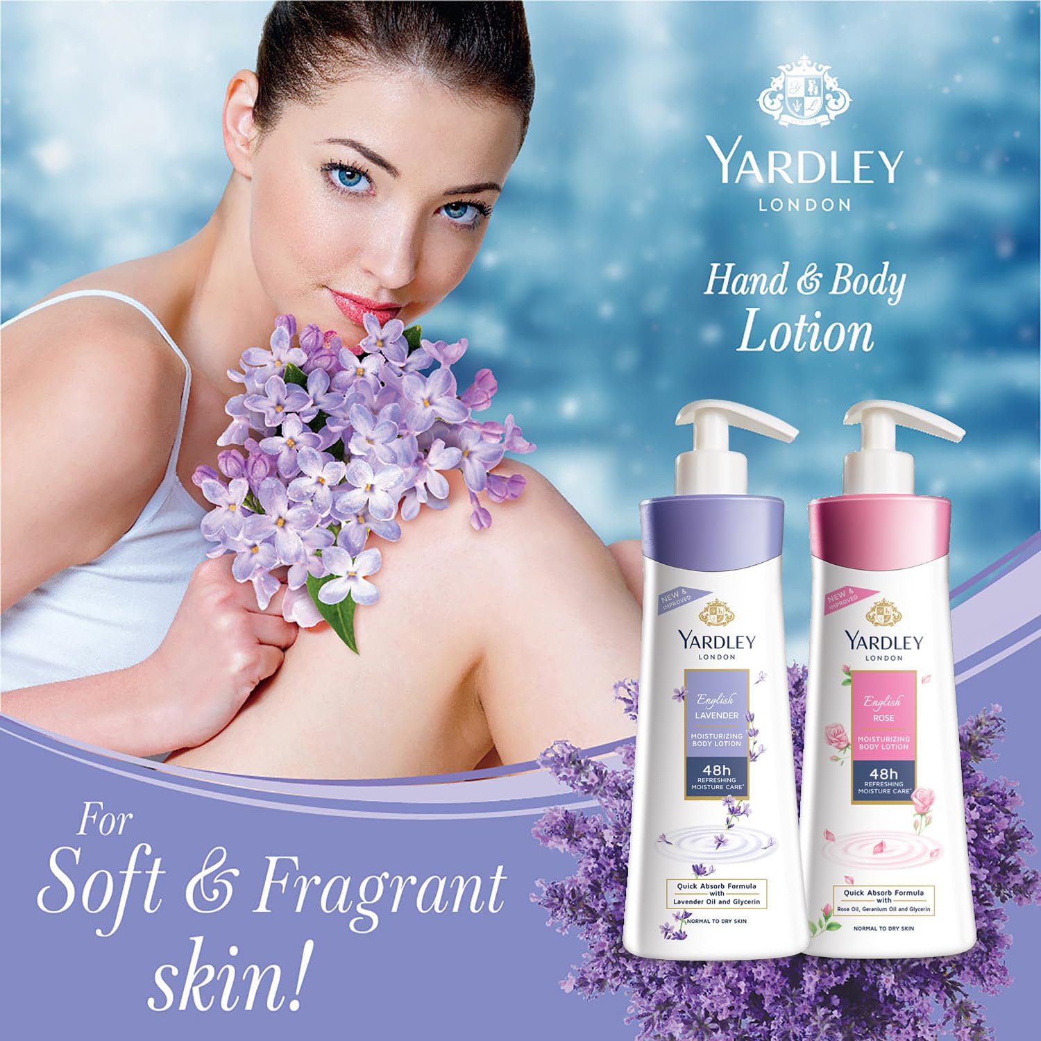 Yardley London English Lavender Moisturizing Body Lotion With Germ Shield| Infused With Lavender Oil| Daily Use Hand & Body Lotion With Natural Floral Extracts For Women| 350+50ml (Pack of2)