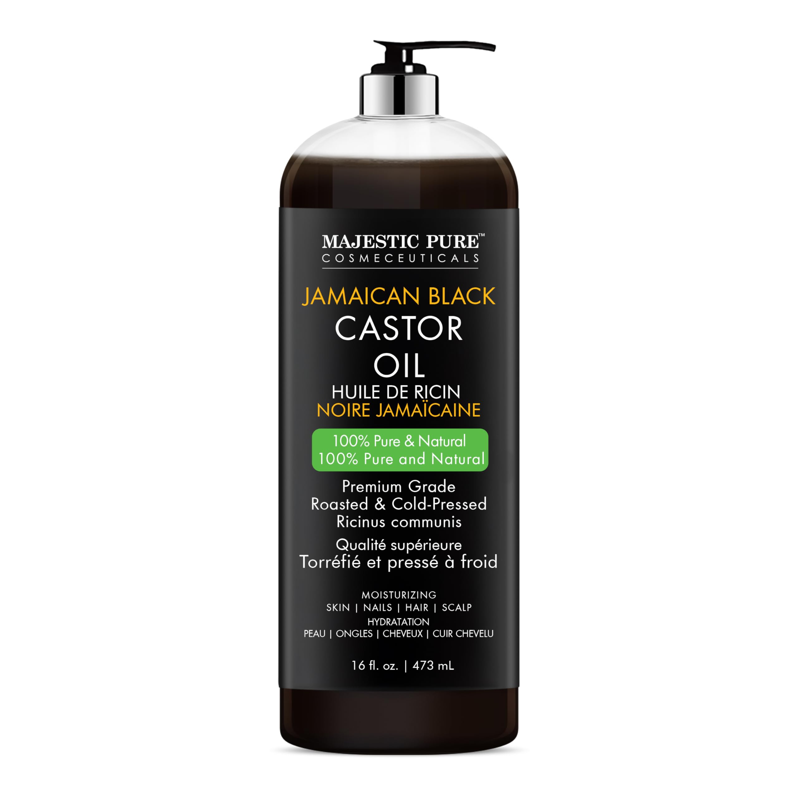 MAJESTIC PURE Pure Jamaican Black Castor Oil for Hair Care, Strengthening, Nourishing, and Volumizing Formula - Non GMO Verified, 16 Fl Oz