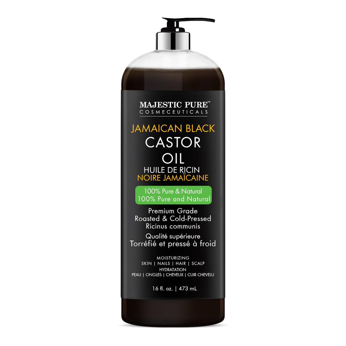 MAJESTIC PURE Pure Jamaican Black Castor Oil for Hair Care, Strengthening, Nourishing, and Volumizing Formula - Non GMO Verified, 16 Fl Oz