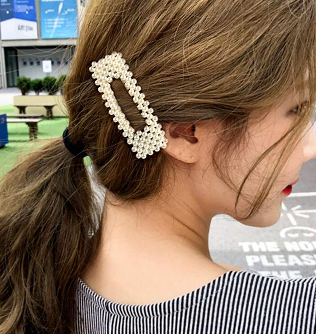 2PCS Sweet Imitation Pearl Hair Clips Hairpin Simple Fashion Alloy BB Hairgrip Hair Accessories for Women (Drop-shaped, Silver)