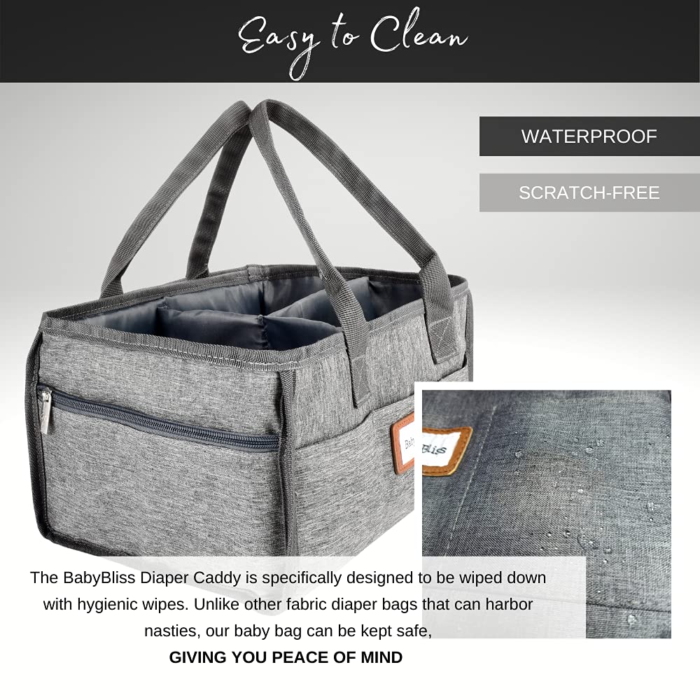 BabyBliss Diaper Caddy - Storage Bin for Nursery - Car Organizer for Diapers and Baby Essentials - Waterproof Storage Basket for Changing Table