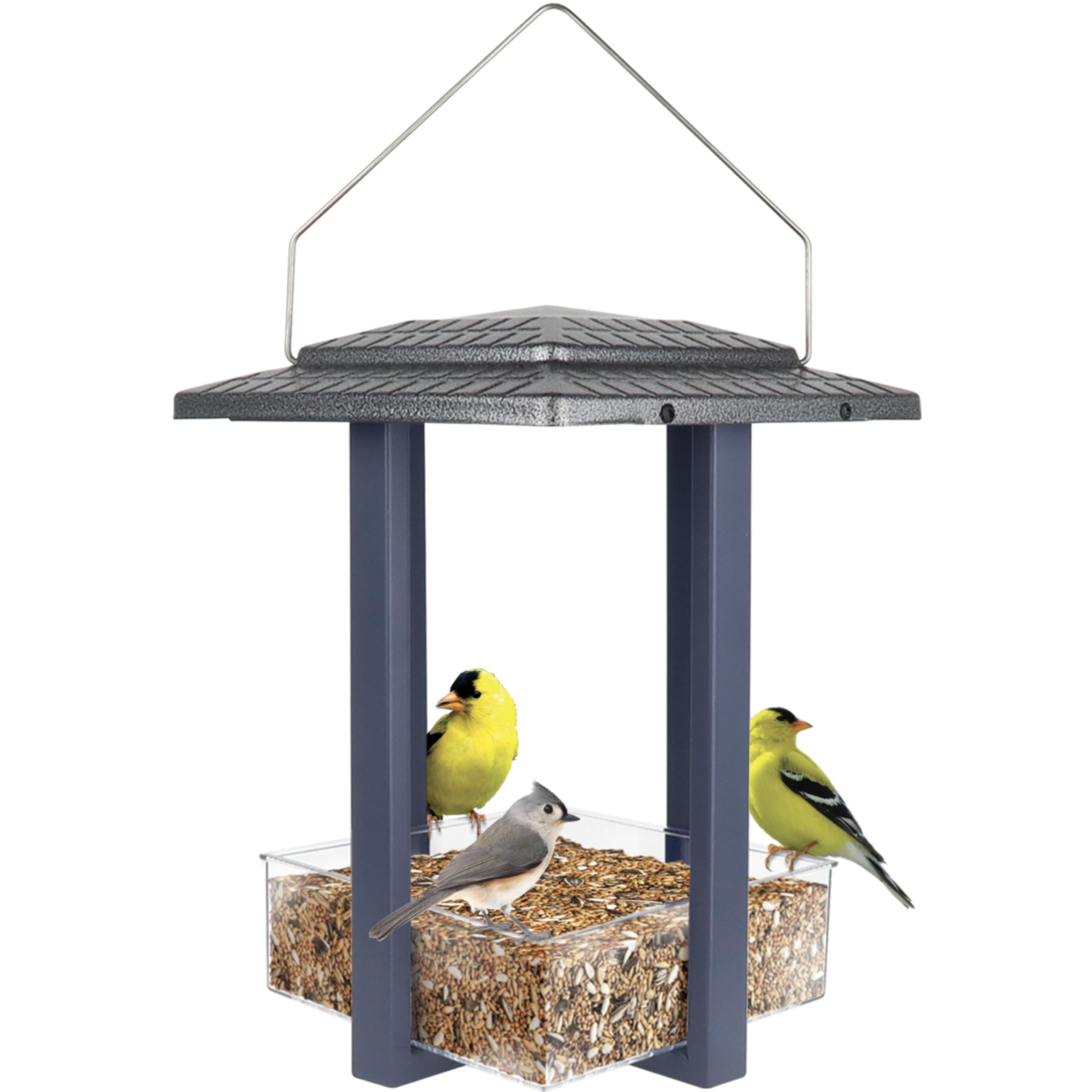 Nature's Way Fly-in Hanging Metal Fly Through Bird Feeder with Roof, 4 Cup, Easy to Clean and Fill, Wild Bird Feeder and Outdoor Décor, Blue
