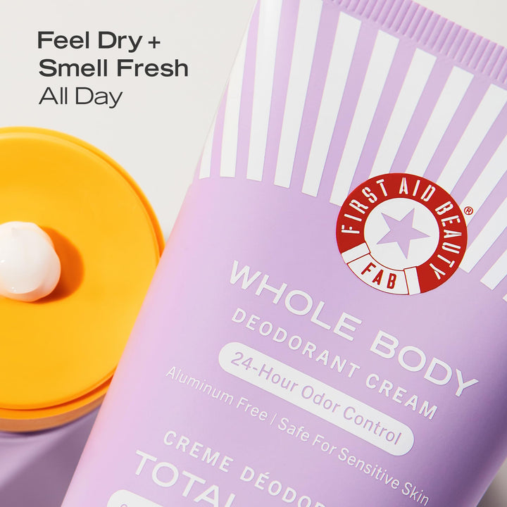 First Aid Beauty Whole Body Deodorant Cream | Control Unwanted Body Odor for an All-day Fresh Feel, Dermatologist & Gynecologist Tested Safe on Sensitive Skin, Gluten, Nano, and Parthenolide Free, 3oz