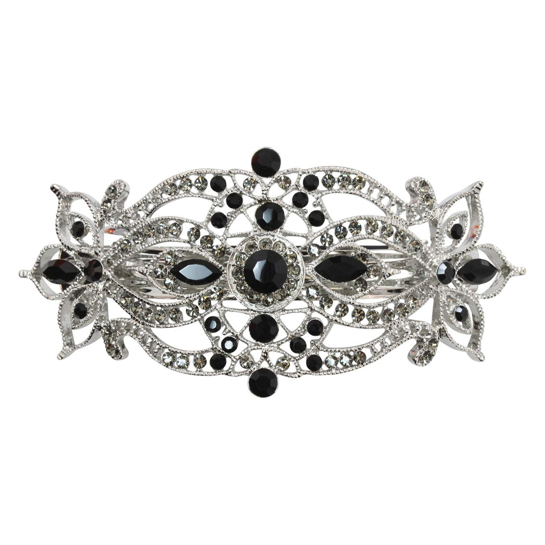 Faship Gorgeous Black Rhinestone Crystal Big Floral Hair Barrette - Black