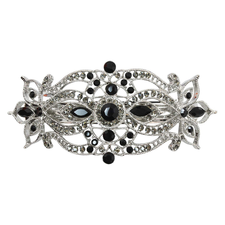 Faship Gorgeous Black Rhinestone Crystal Big Floral Hair Barrette - Black