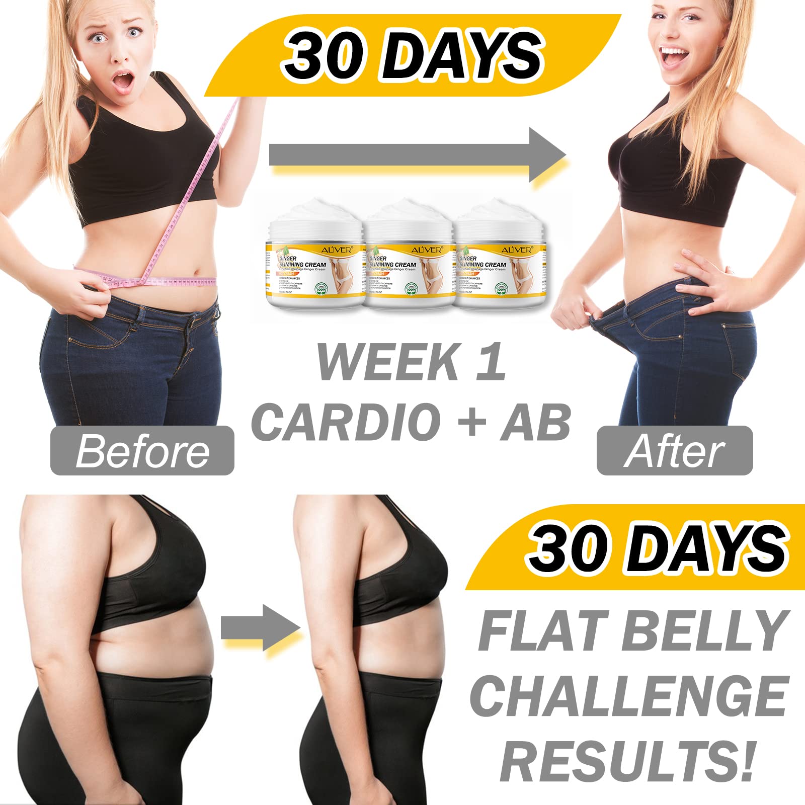 ALIVER Fat Burning Cream Lose Weight Fast for Women, Ginger Slimming Cream That Burns Stomach Body Fat, Cellulite Cream for Thighs, Belly and Butt