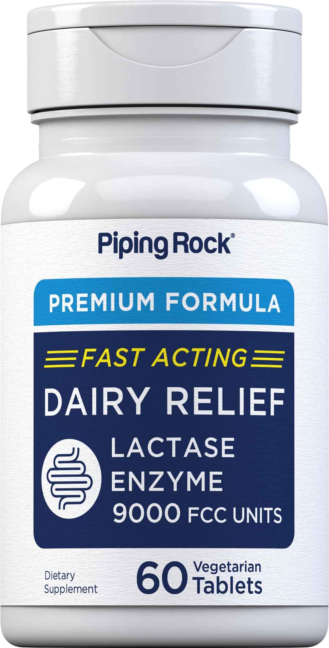 Piping Rock Dairy Relief Lactase Enzyme Tablets | 9000 FCC | 60 Pills | Fast Acting Supplement | Vegetarian, Non-GMO, Gluten Free