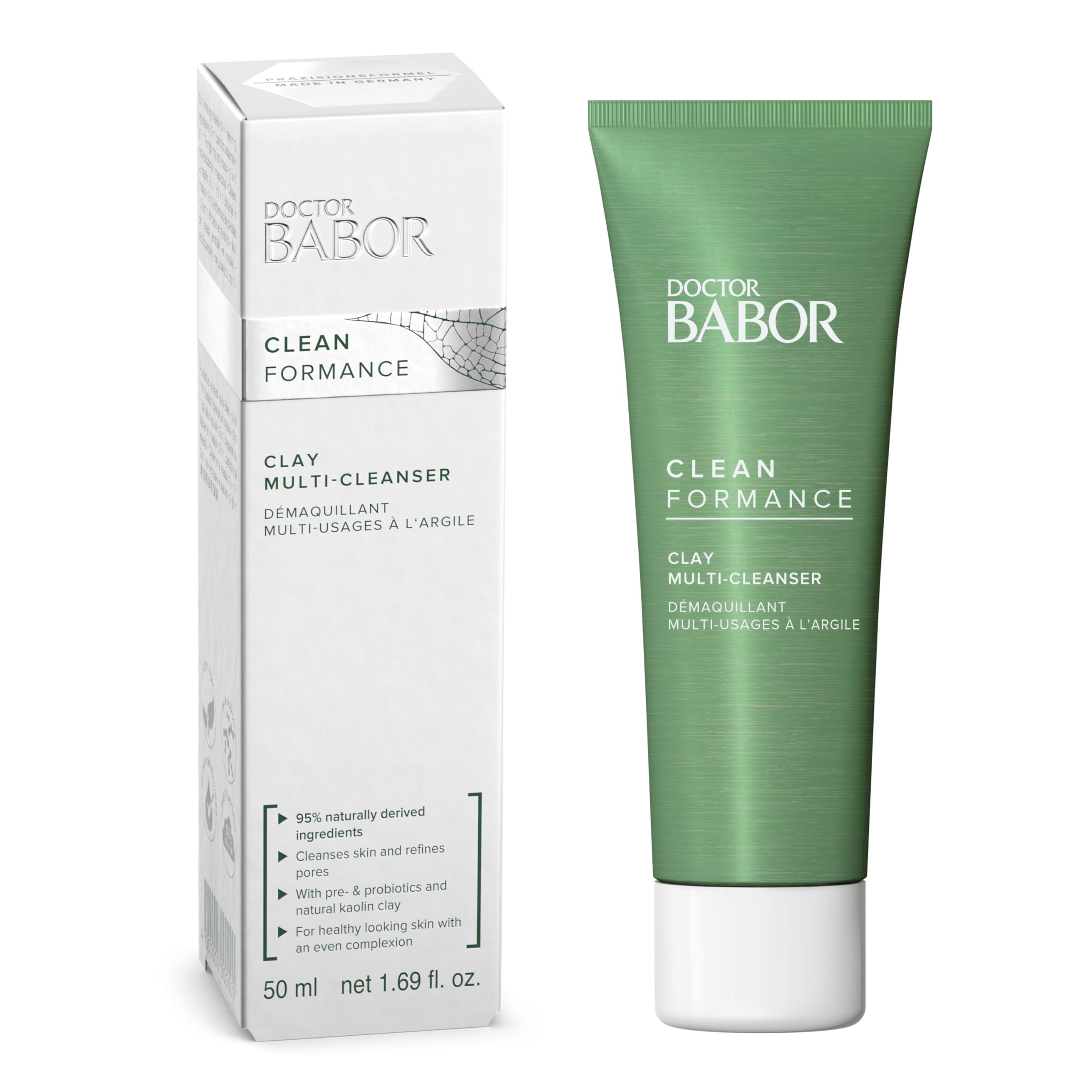 BABOR CLEANFORMANCE CLAY MULTI-CLEANSER, Prebiotic and Probiotic Face Mask and Cleanser, Refines Pores without Over-Drying, Clean Ingredients, Vegan