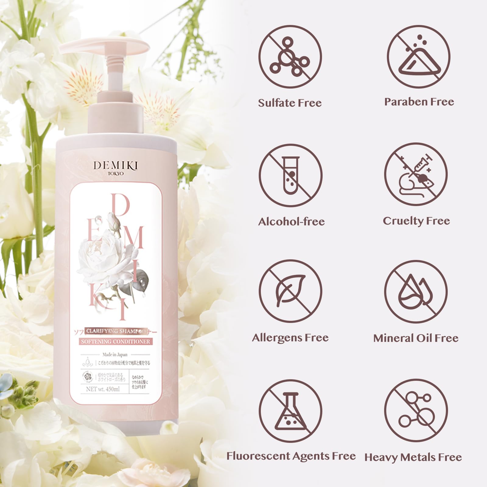 DEMIKI Japanese Conditioner for Women. Organic Rose Scent, Repair & Hydrate for Damaged, Anti-Dandruff Conditioner for Men, Cruelty-Free, Paraben & Sulfate-Free Hair Care, 16oz