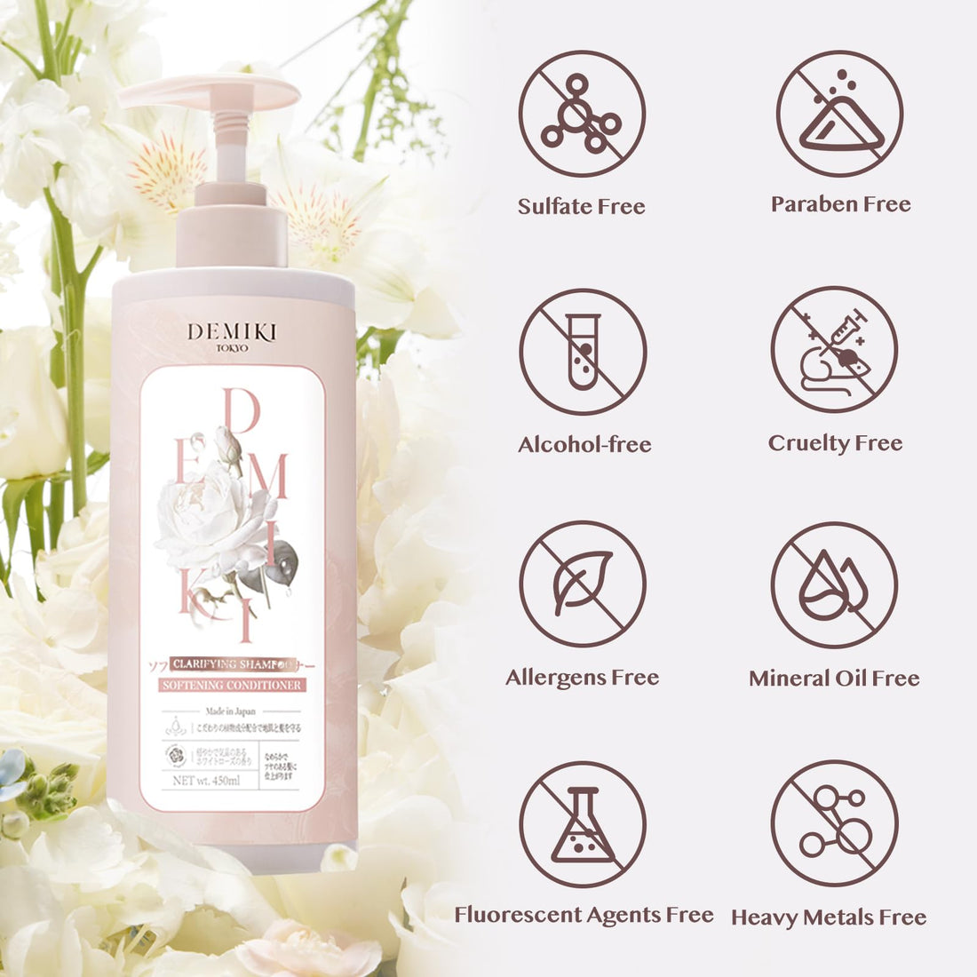 DEMIKI Japanese Conditioner for Women. Organic Rose Scent, Repair & Hydrate for Damaged, Anti-Dandruff Conditioner for Men, Cruelty-Free, Paraben & Sulfate-Free Hair Care, 16oz