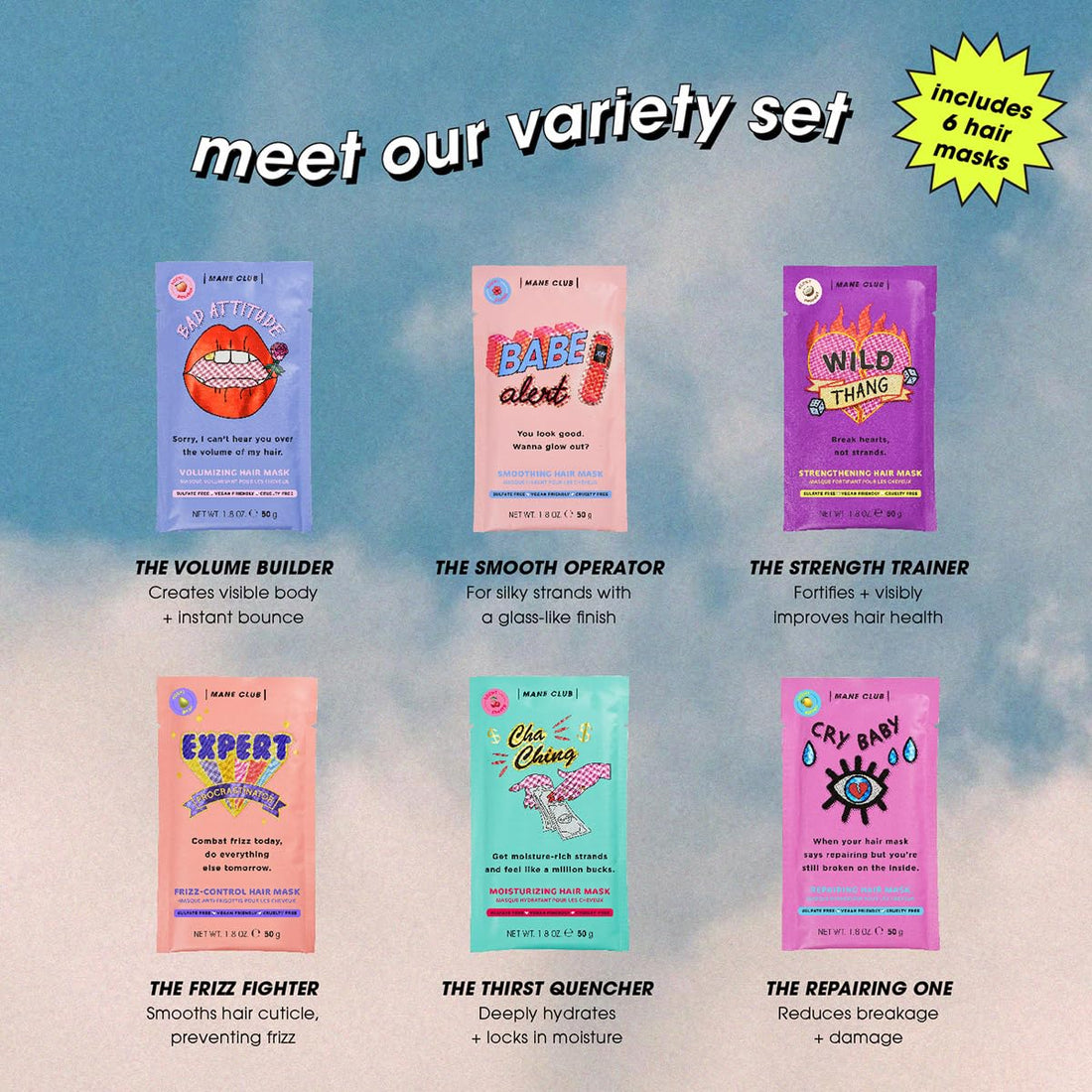 MANE CLUB Variety Pack Deep Conditioner, cruelty free, vegan, no sulfates or parabens — Pack of 6