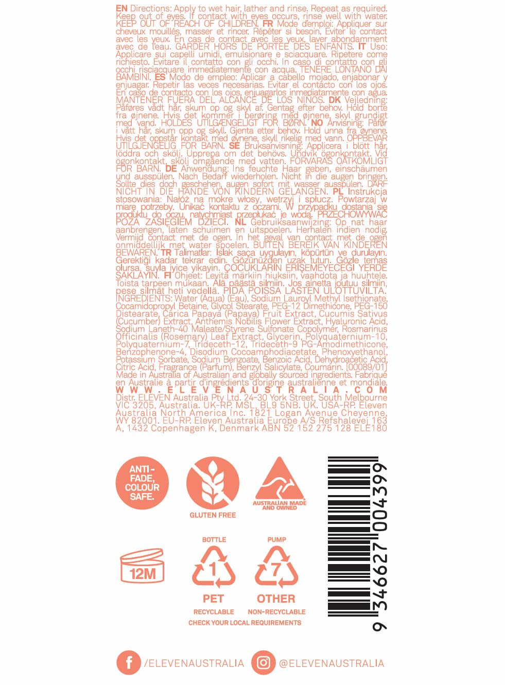 ELEVEN AUSTRALIA Miracle Hair Treatment Shampoo | Infused with Hyaluronic Acid to Help Boost Hydration, Reduce Frizz & Prevent Split Ends 10.1 Fl Oz