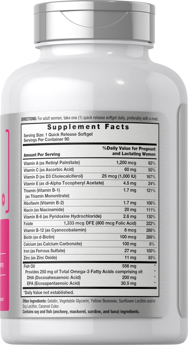 Horbäach Women's Prenatal Multivitamin with DHA, Iron and Folic Acid | 90 Softgels | Non-GMO & Gluten Free