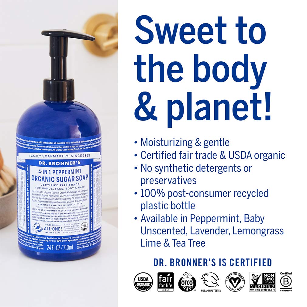 Dr. Bronner's Organic Sugar Soap - 64 oz. Refill (Peppermint)