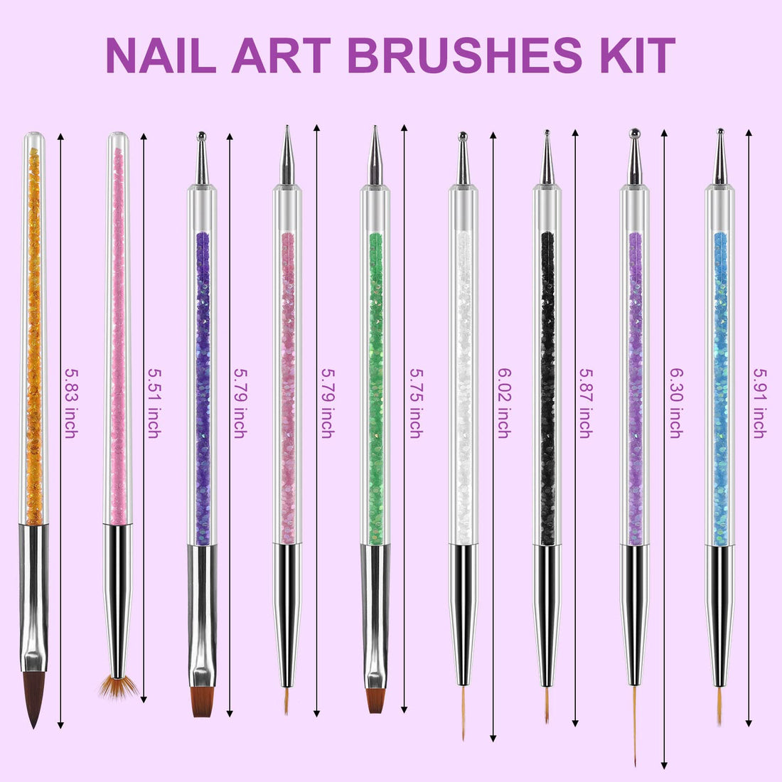 Artdone 9PC Nail Art Brushes Set - Liner Brush, Dotting Pen, Gel Polish Painting Tools For Nail Art Design