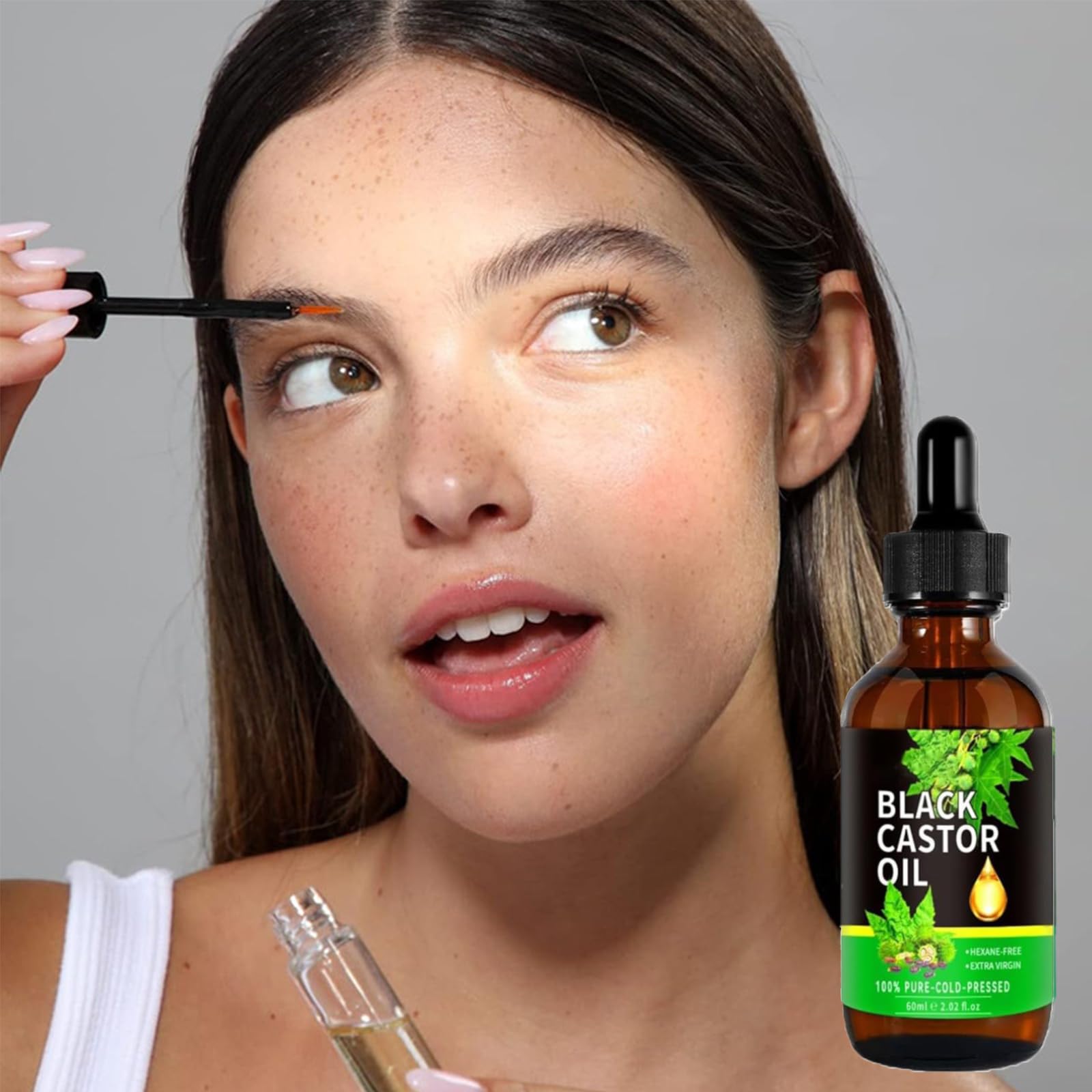 Aceite de Ricino y Castor Orgánico Puro para Crecimiento del Cabello, Pestañas, Cejas y Vello de Mujeres y Hombres - 60ml/2.0 Fl Oz