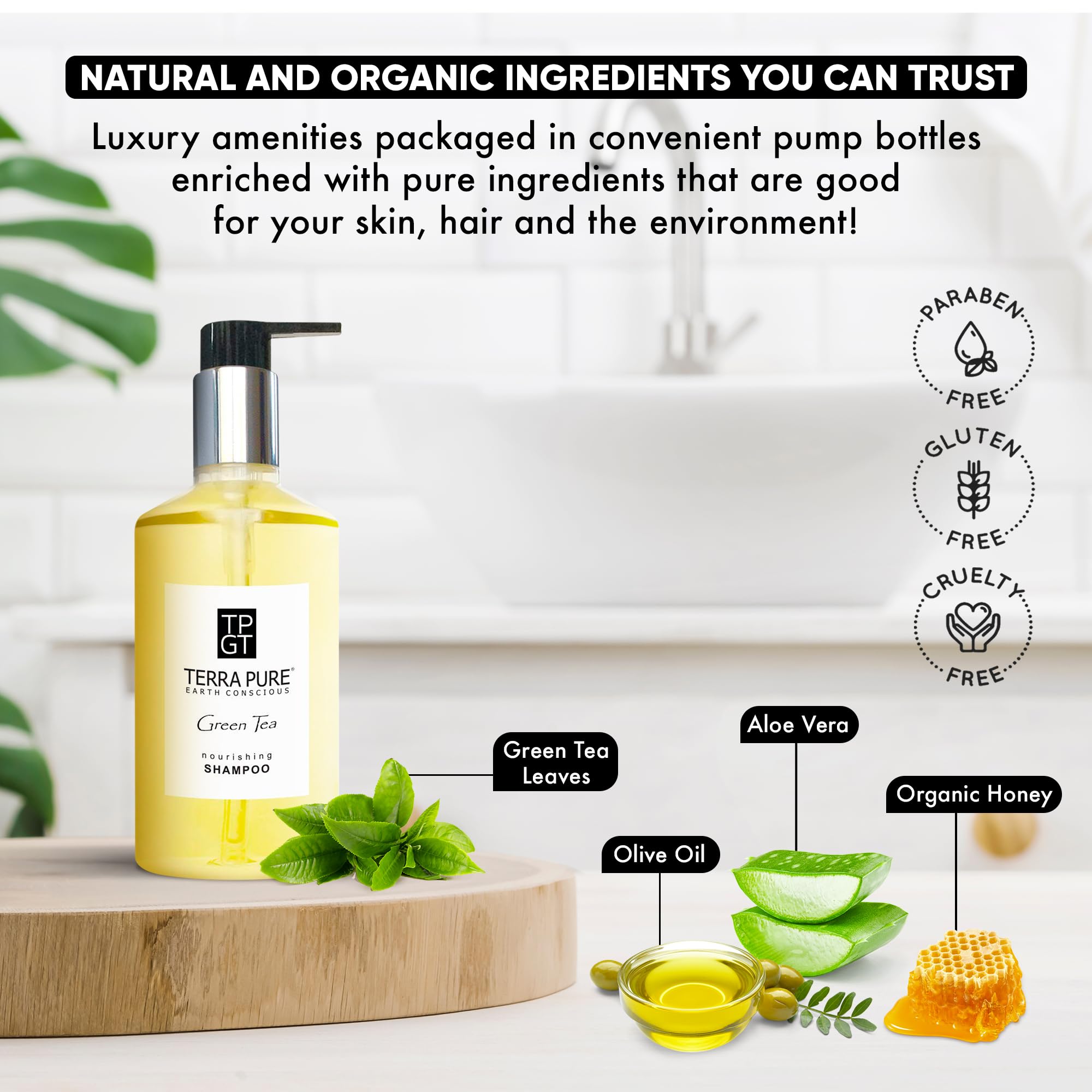 Terra Pure Shampoo, Retail Size Hotel Amenities, 10.14 oz. (Single)