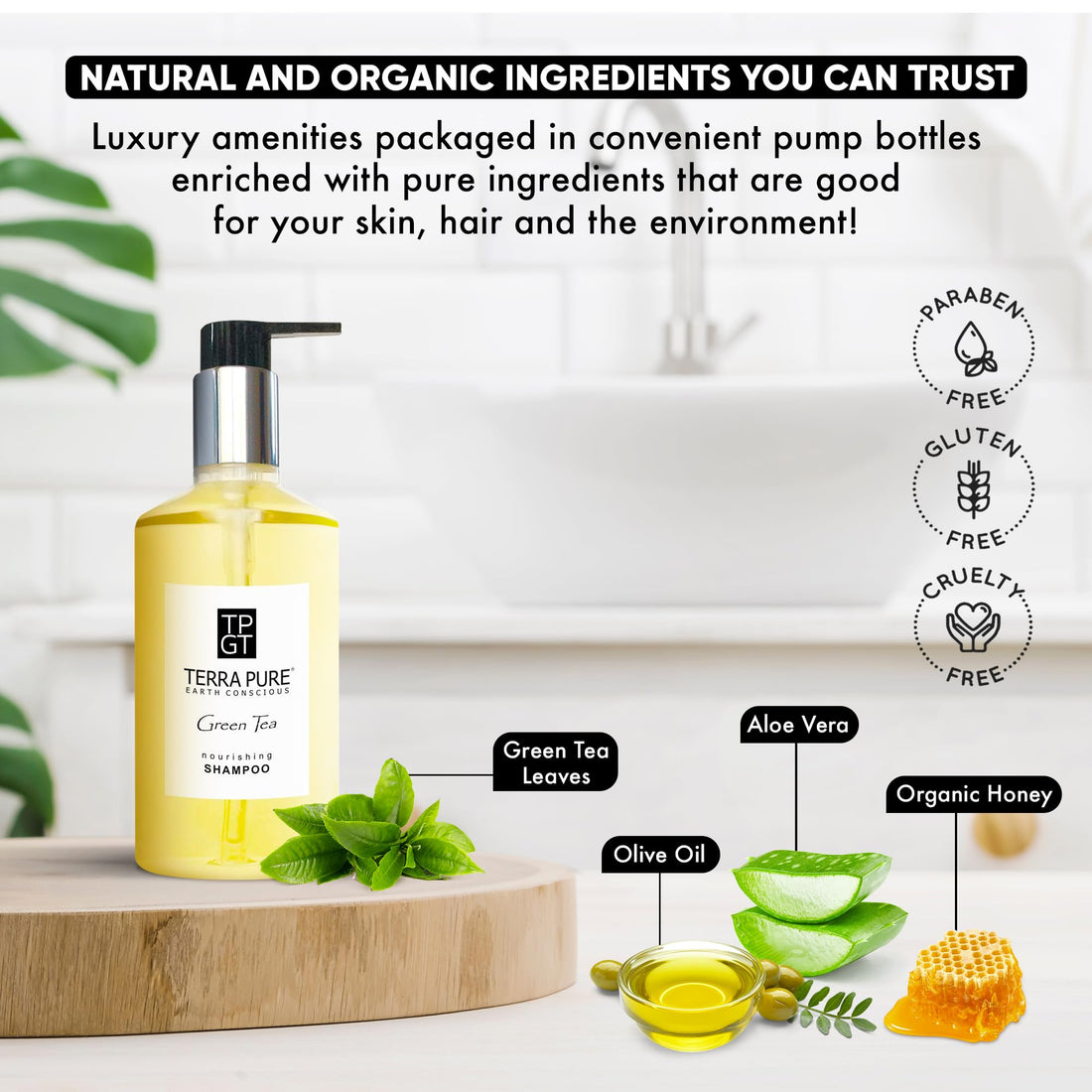 Terra Pure Shampoo, Retail Size Hotel Amenities, 10.14 oz. (Single)