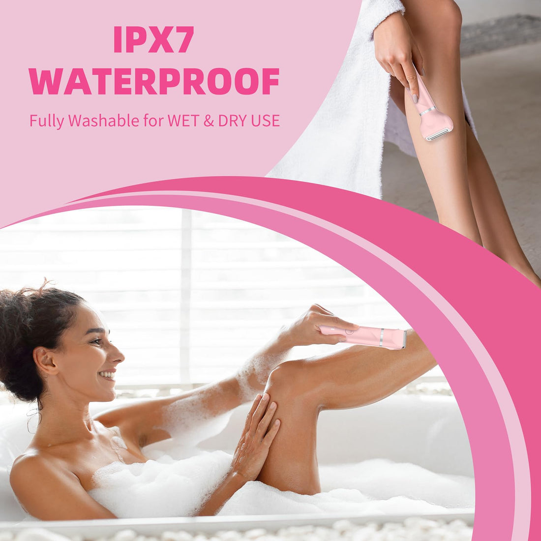 WUFAYHD Electric Razors Shaver for Women, 3 in 1 Bikini Trimmer for Women, IPX7 Waterproof Pubic Hair Trimmer Women Wet & Dry Use, Rechargeable Hair Removal Kit for Face Body Leg Bikini Underarm Arm