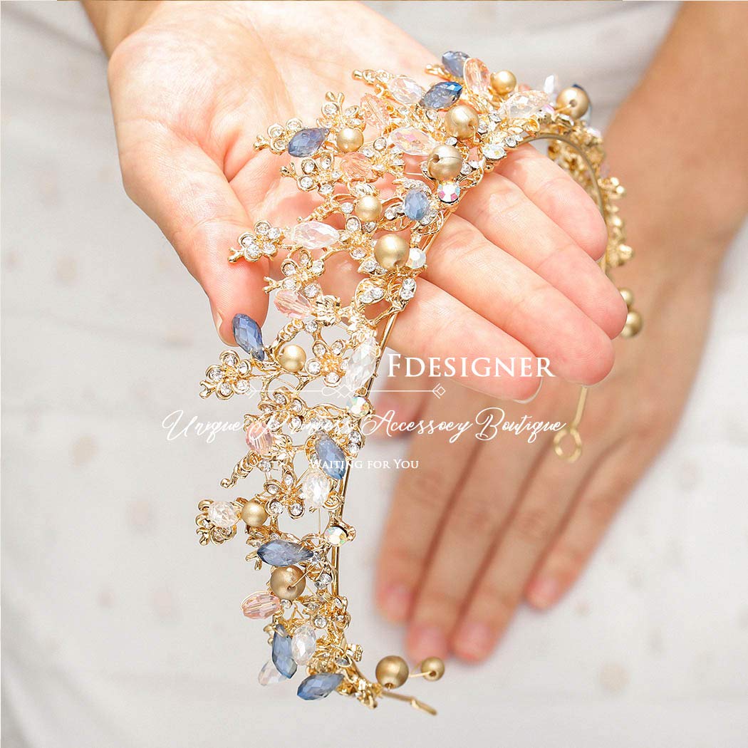 Leiothrix Bride Wedding Queen Flower Crowns and Tiaras with Earrings Baroque Bridal Hair Accessories for Women