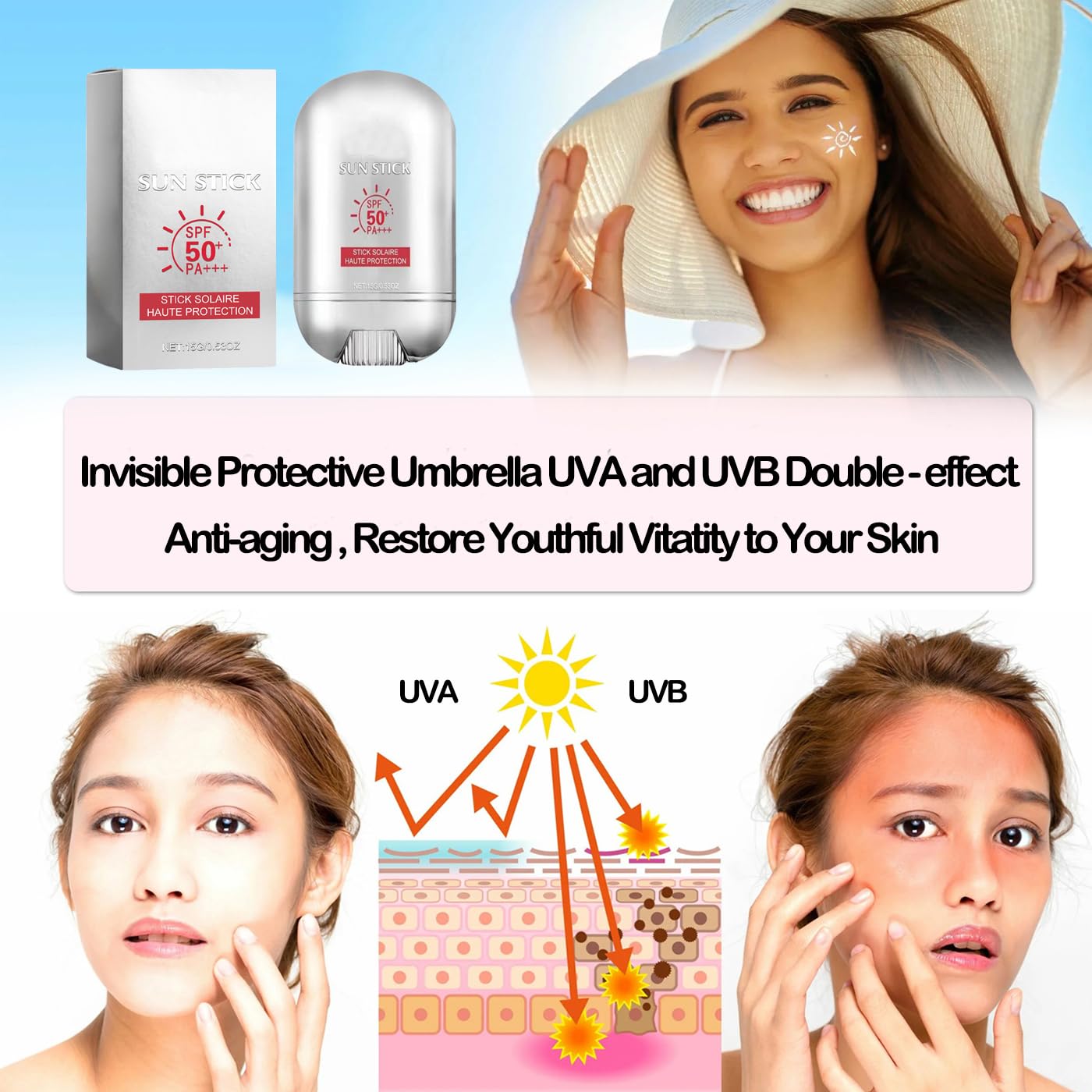 Peptide 9 Sun Stick SPF50+, Unisex Beach Defense Water-Resistant Peptide 9 Sunscreen Stick Pro, Refreshing Non Greasy and Easy to Apply