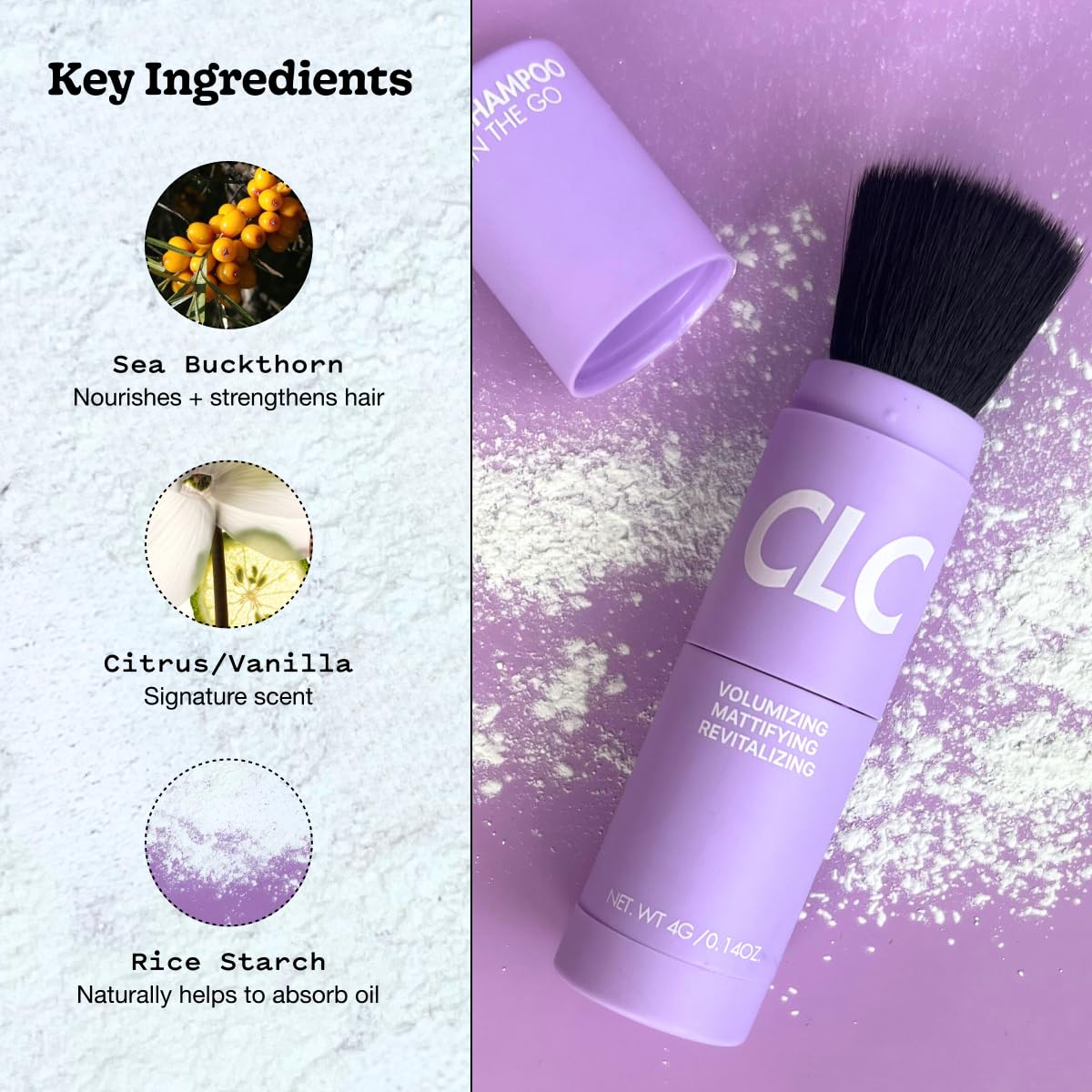 CLC Dry Shampoo Powder Brush - Ideal for Oily Hair - Convenient for On-the-Go Use - Non Toxic Powder Dry Shampoo with Brush for Volume -Talc and Paraben Free - Non Aerosol Dry Shampoo Gift for Women