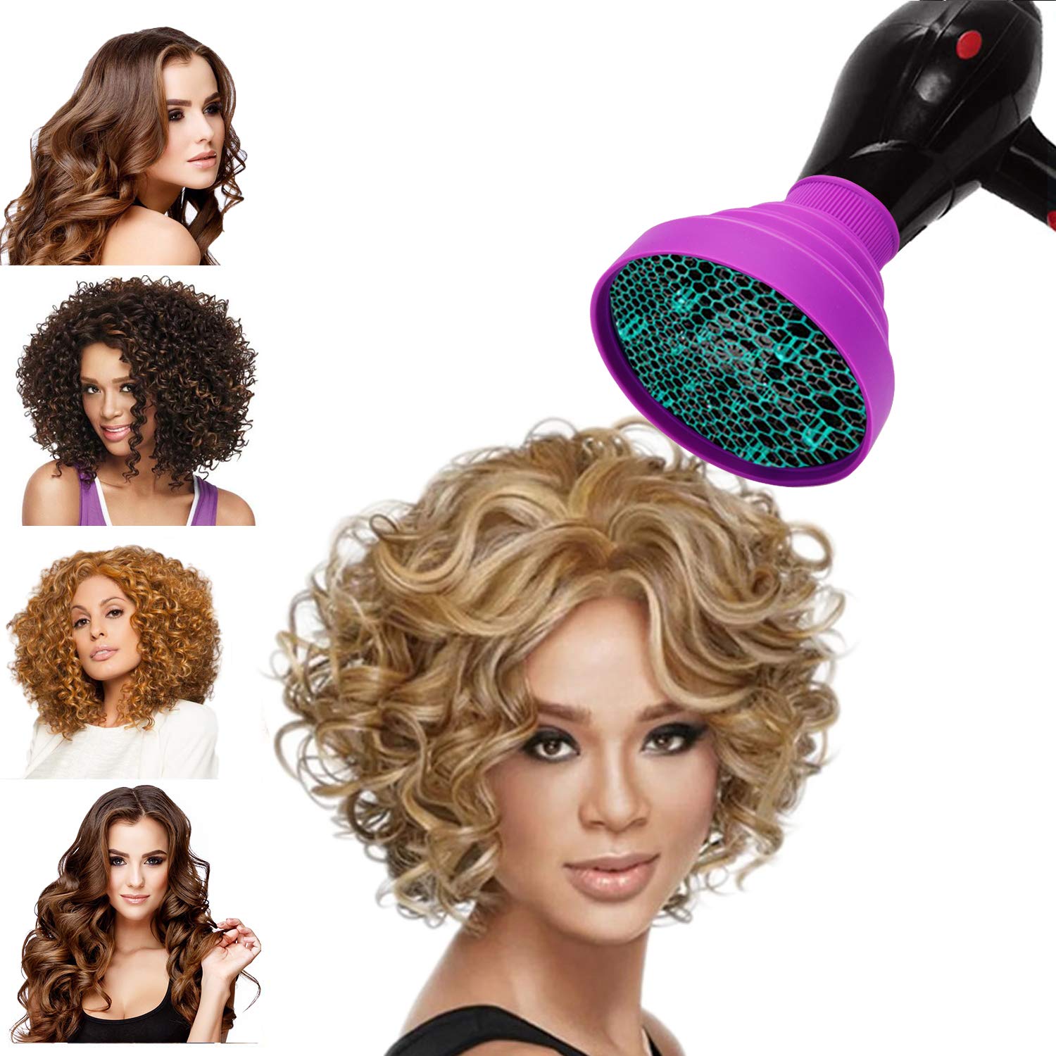 Universal Collapsible Hair Dryer Diffuser Attachment- Salon Grade tool,Lightweight Foldable Portable Travel Folding Design Fit Most of blow Dryers-PurplePurple